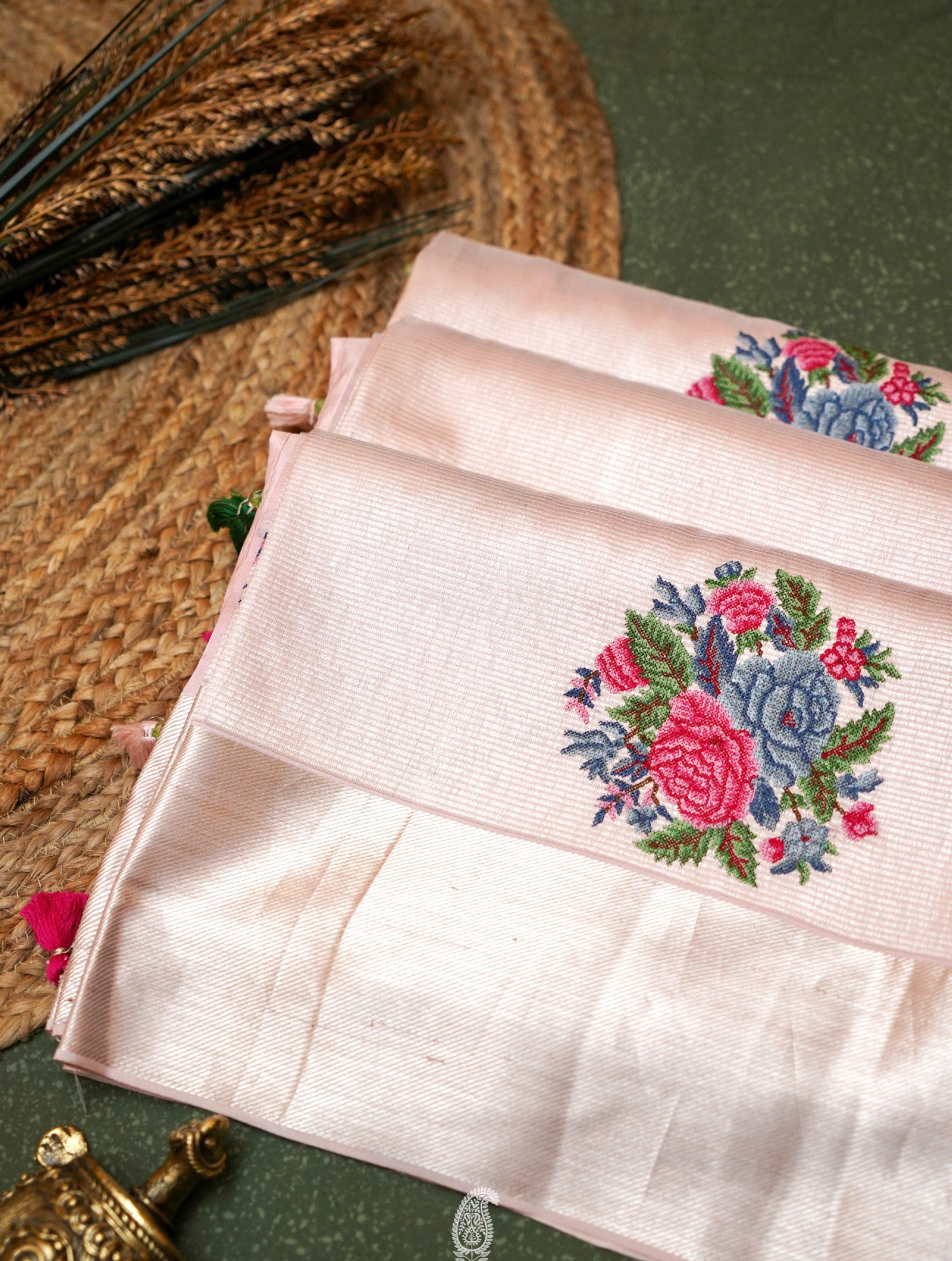 Designer Light Pink Katan Silk Saree