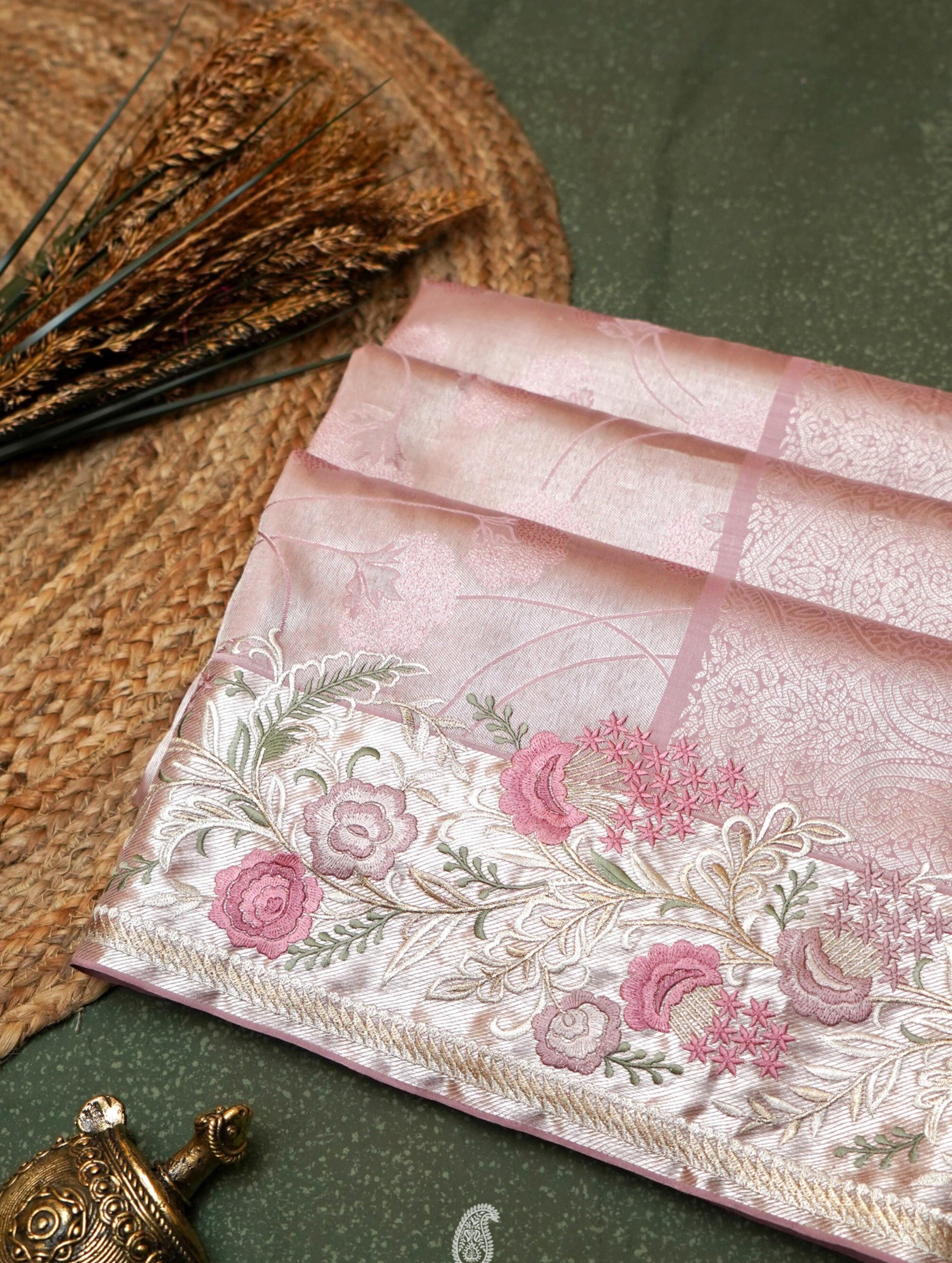Designer Light Pink Katan Silk Saree