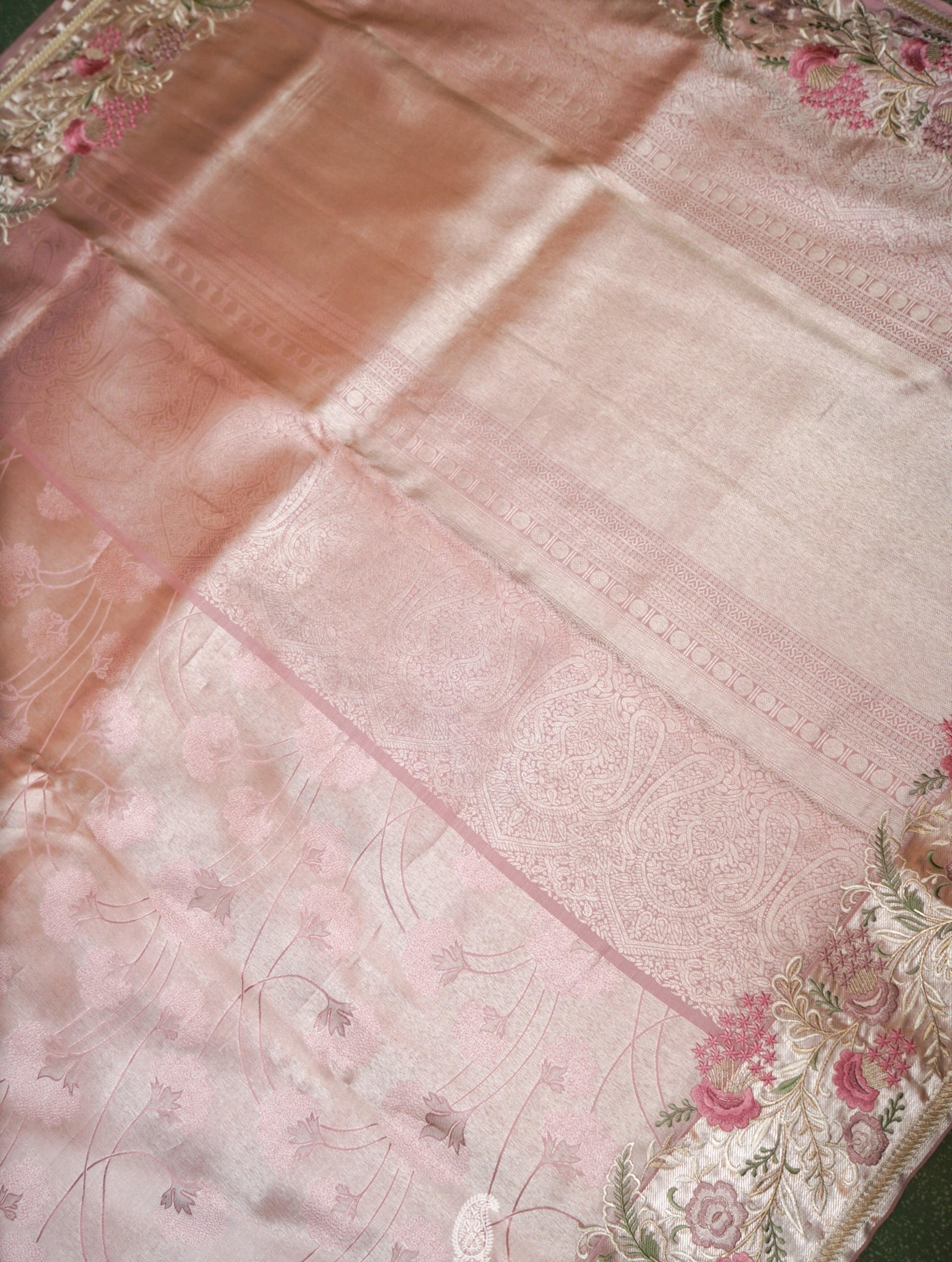 Designer Light Pink Katan Silk Saree