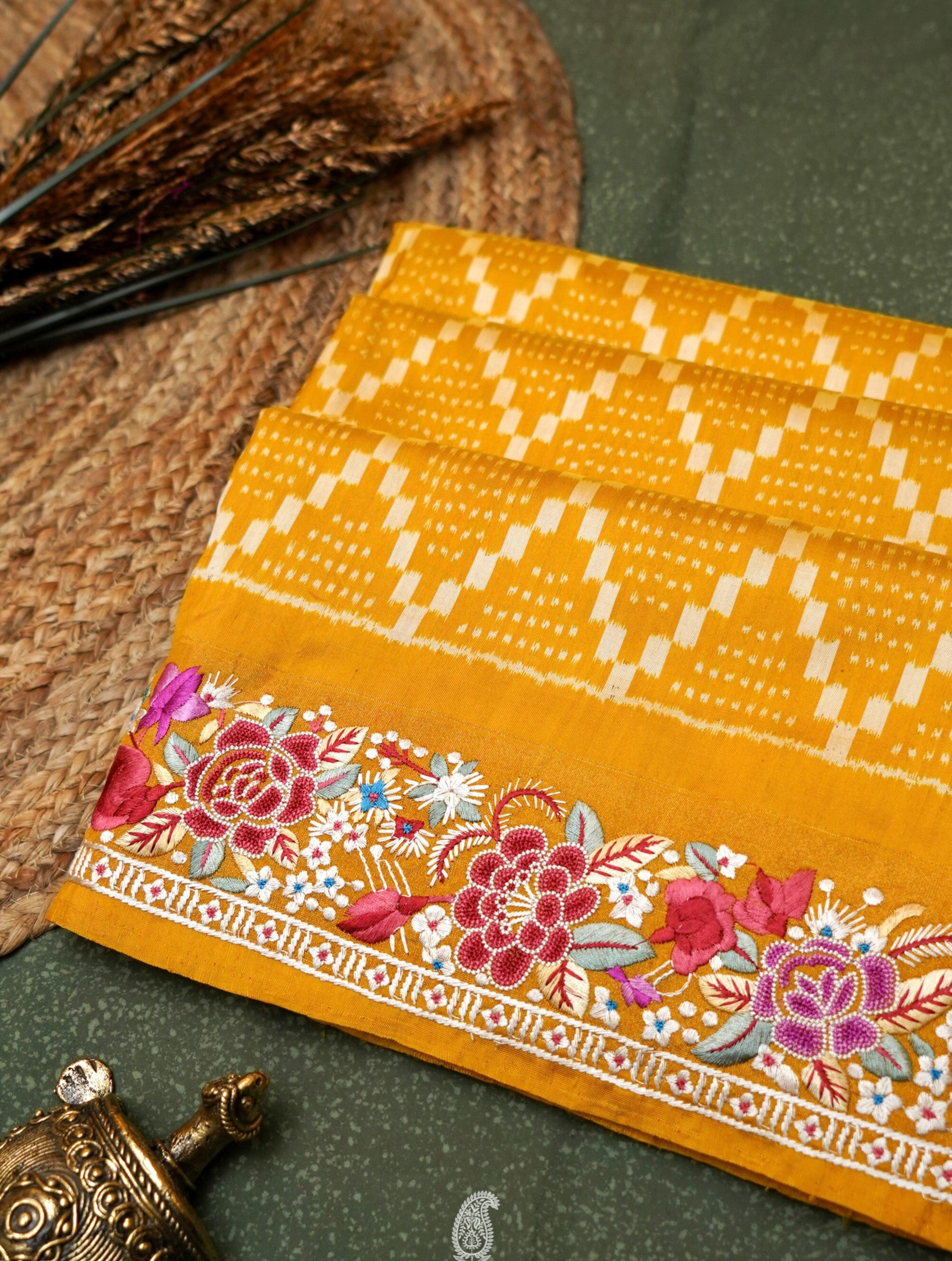 Designer Mustard Yellow Katan Silk Saree