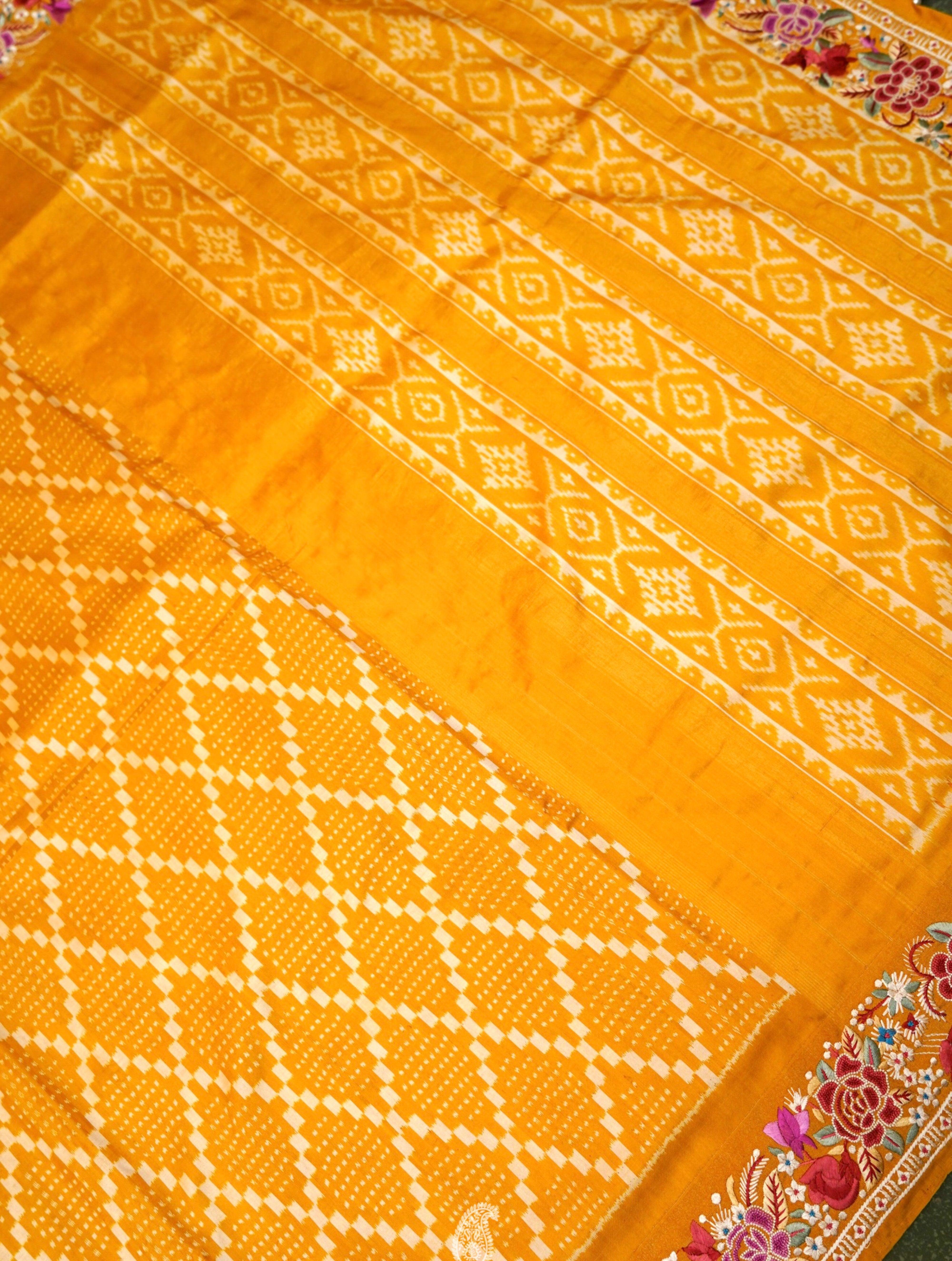 Designer Mustard Yellow Katan Silk Saree