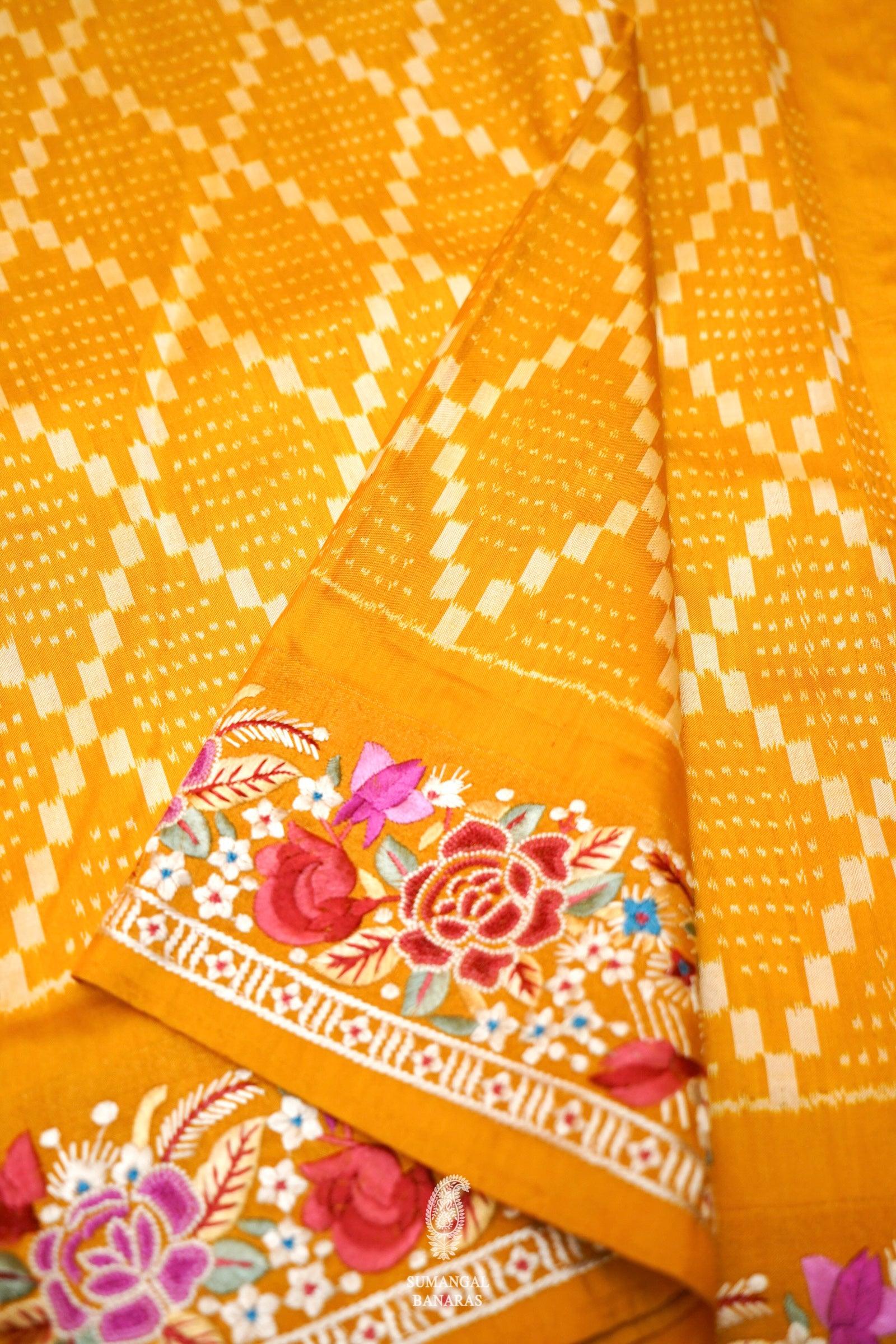 Designer Mustard Yellow Katan Silk Saree