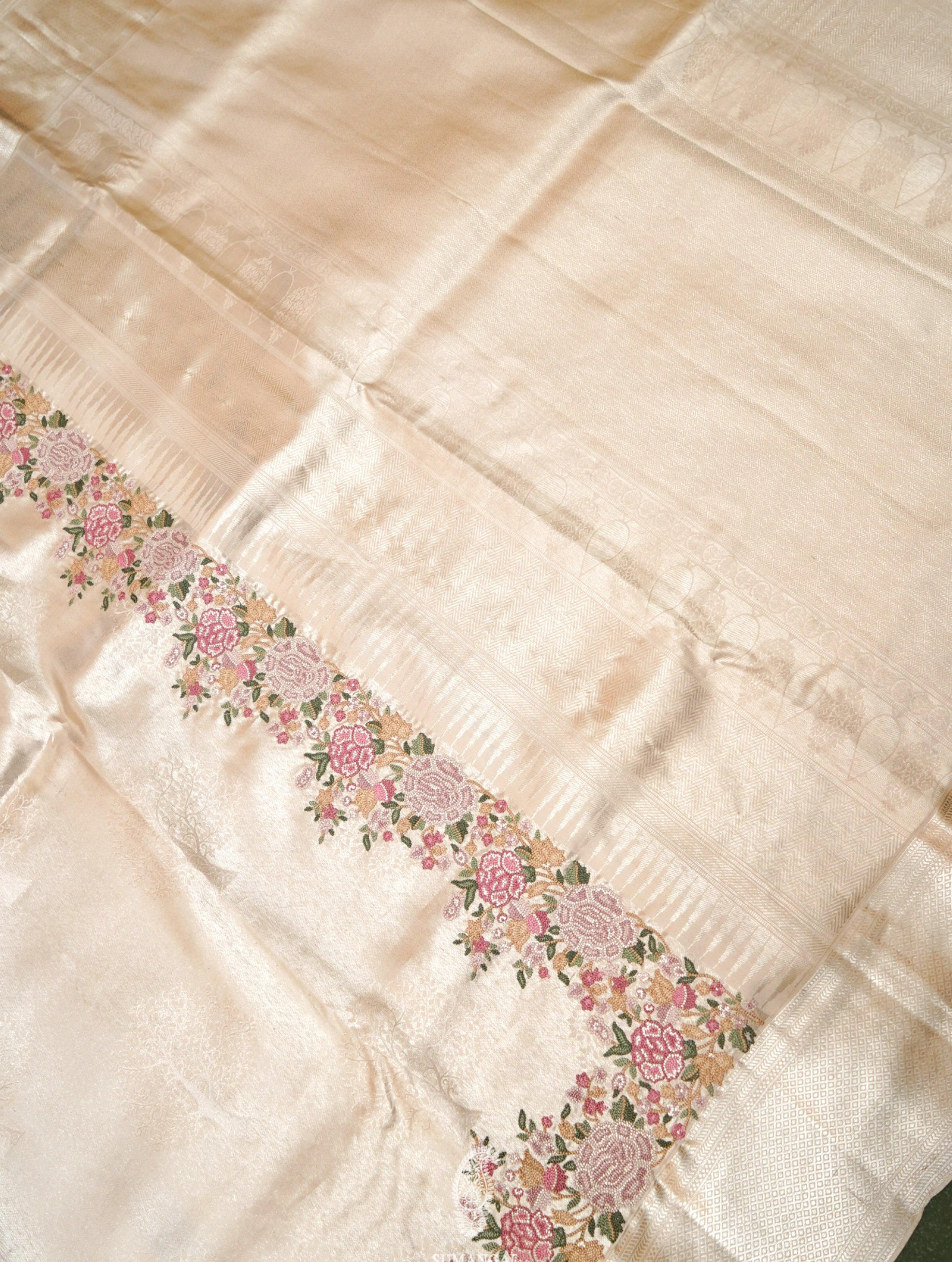 Designer Off White Katan Silk Saree