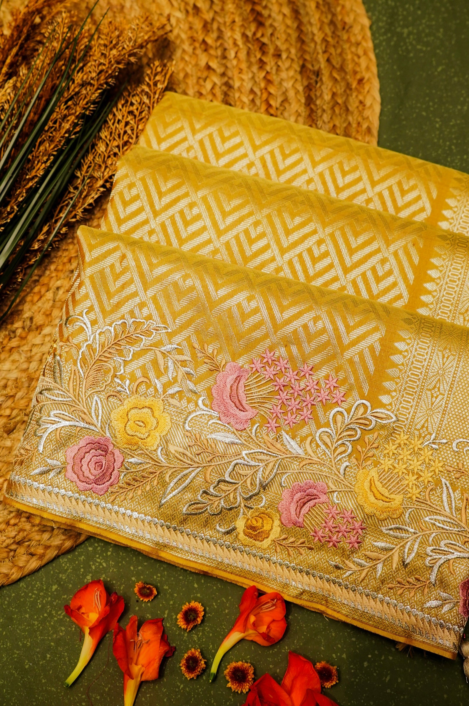Designer Yellow Katan Silk Saree