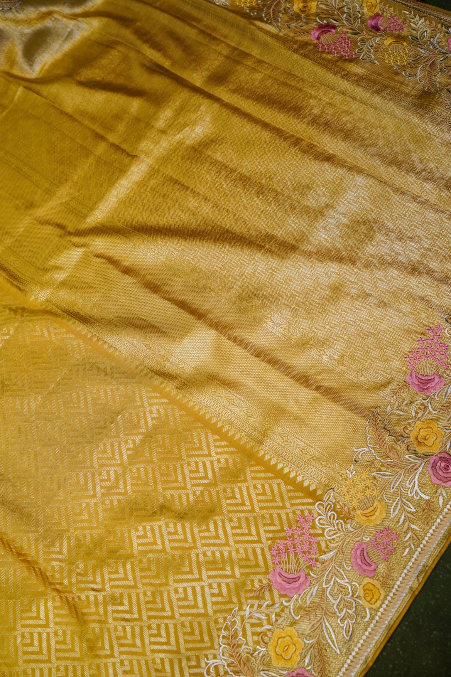 Designer Yellow Katan Silk Saree