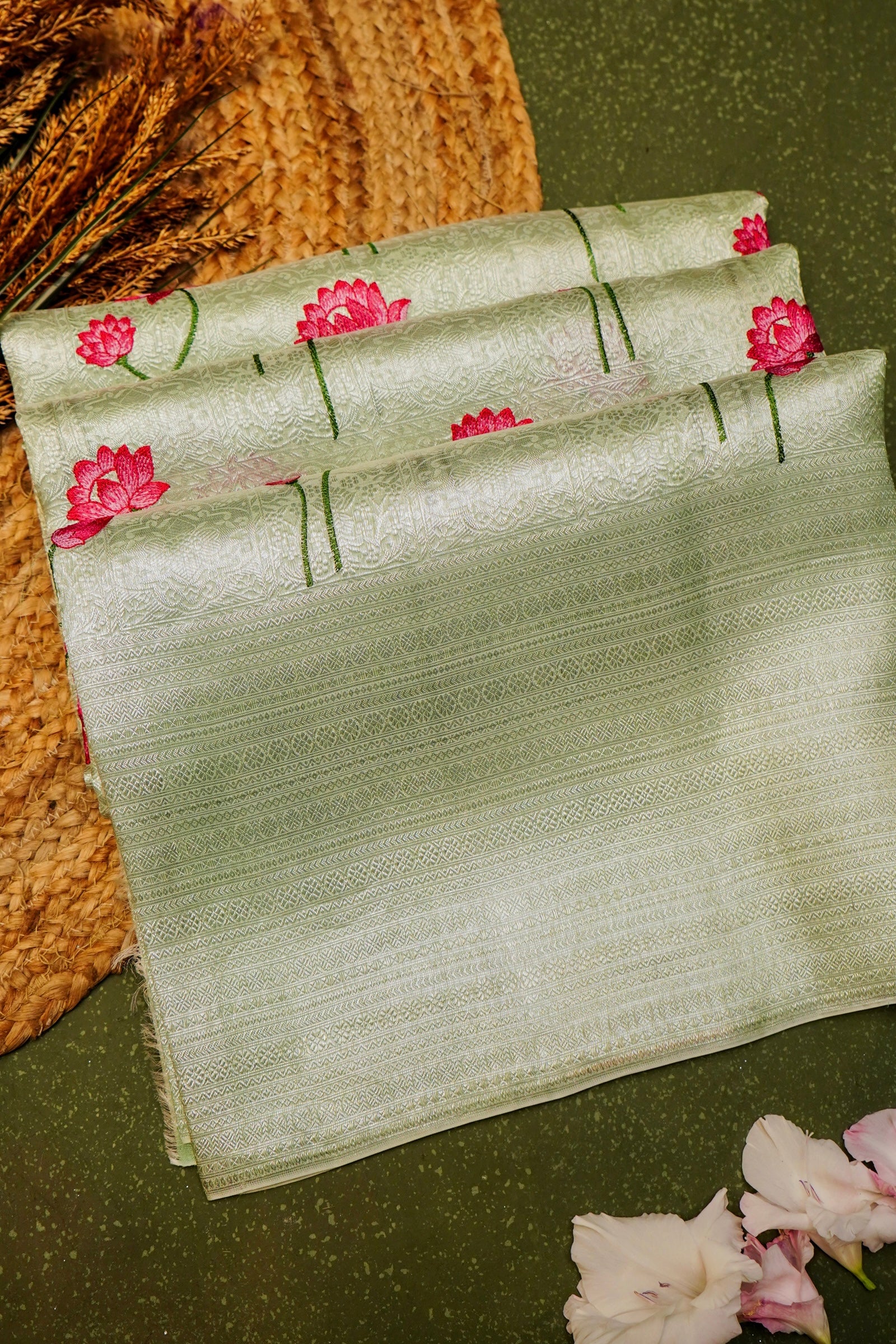 Designer Light Green Mashru Silk Saree