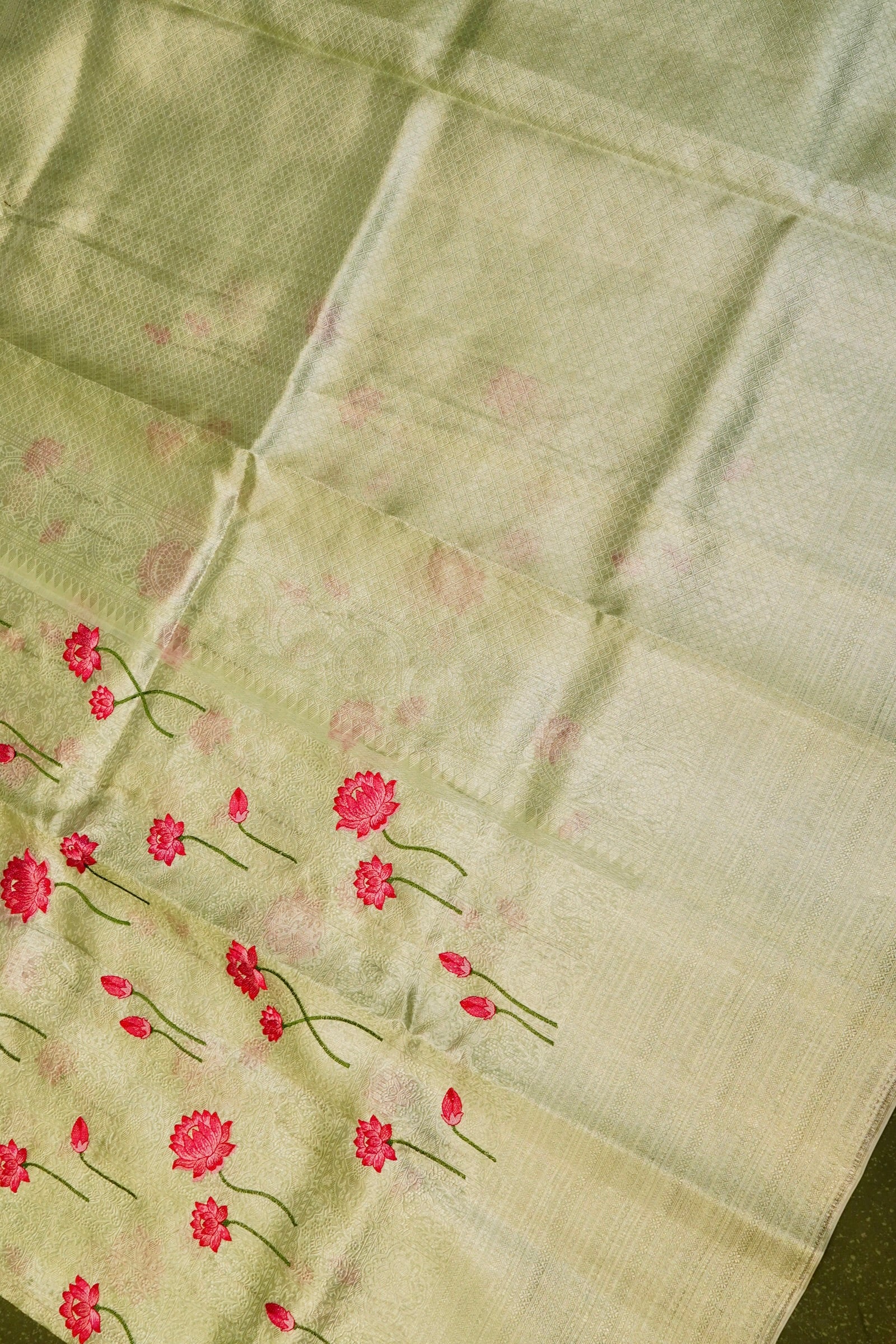 Designer Light Green Mashru Silk Saree