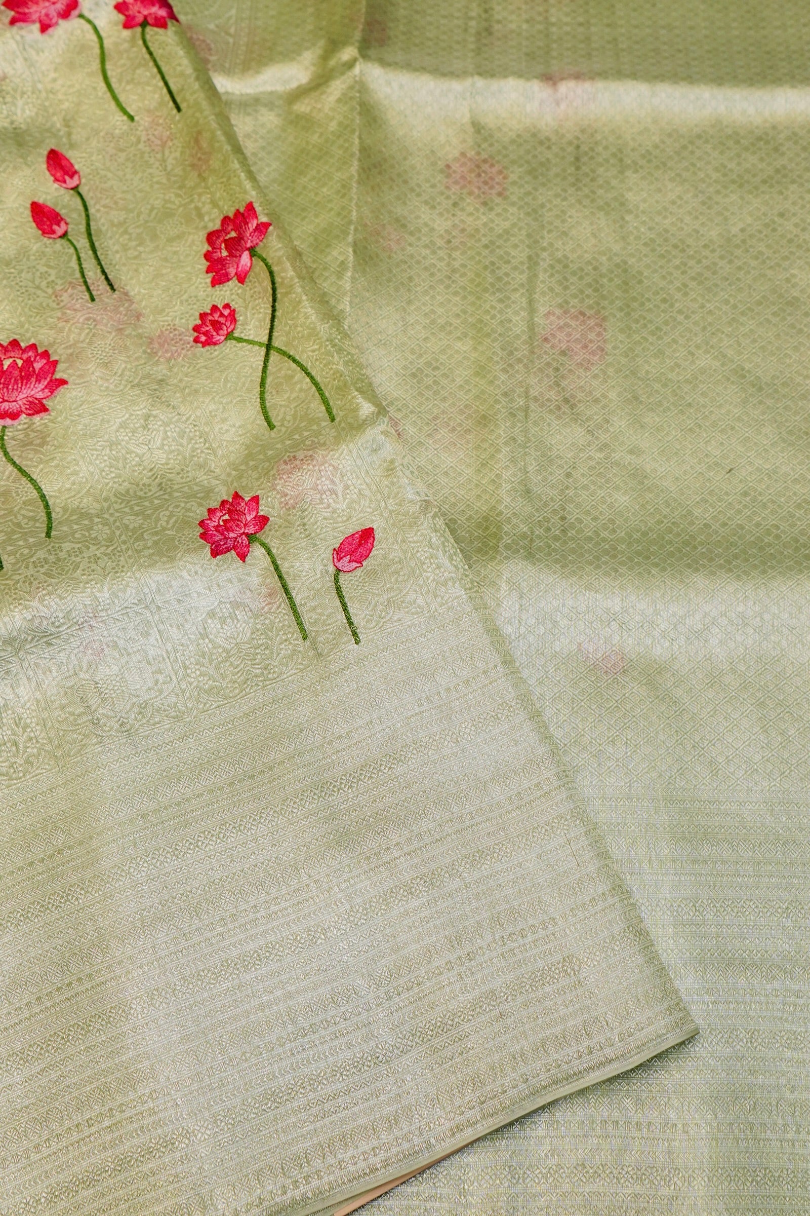 Designer Light Green Mashru Silk Saree