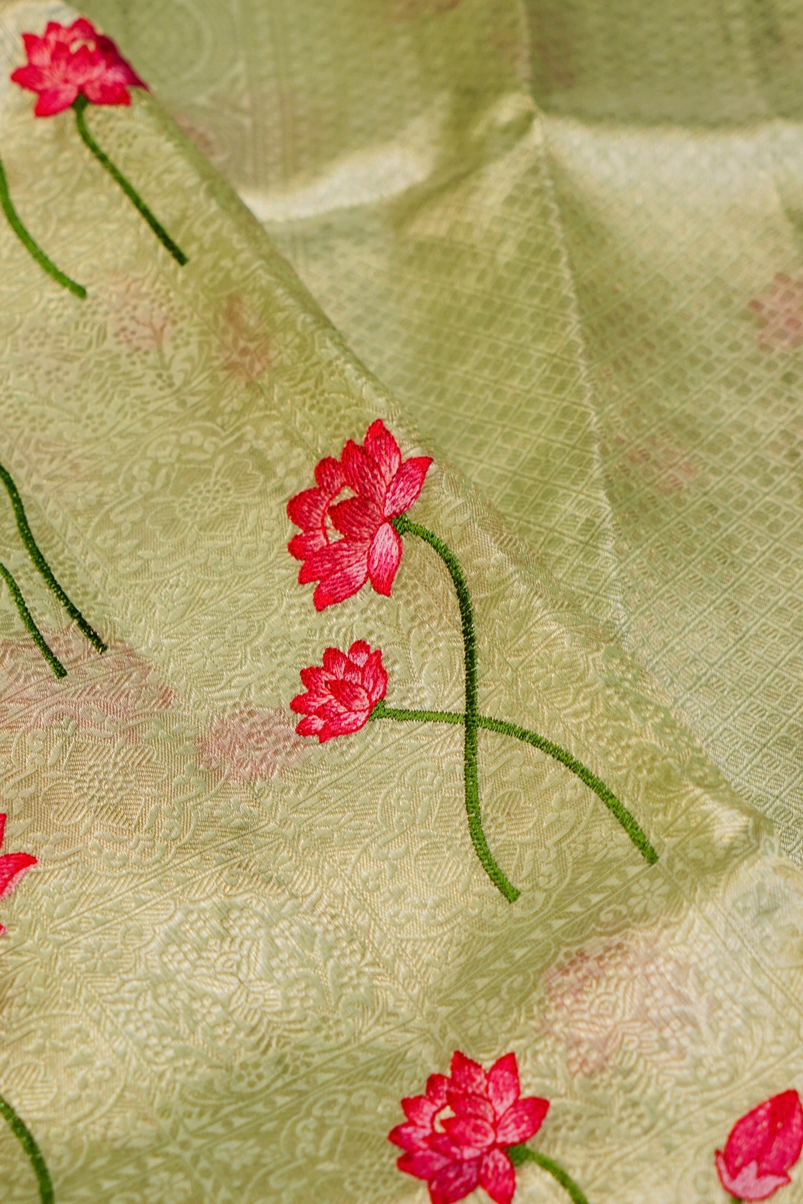 Designer Light Green Mashru Silk Saree