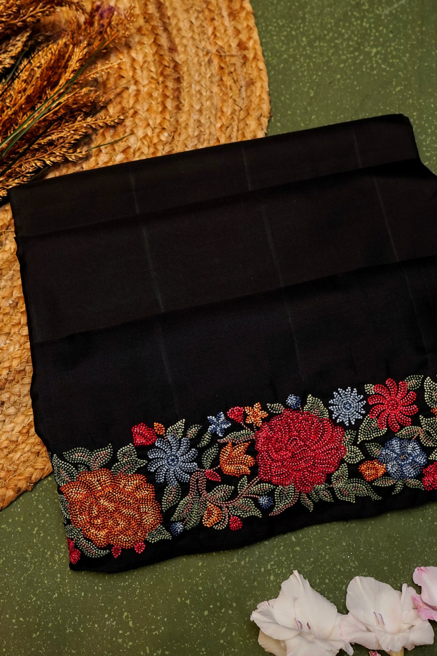 Designer Black Moonga Silk Saree
