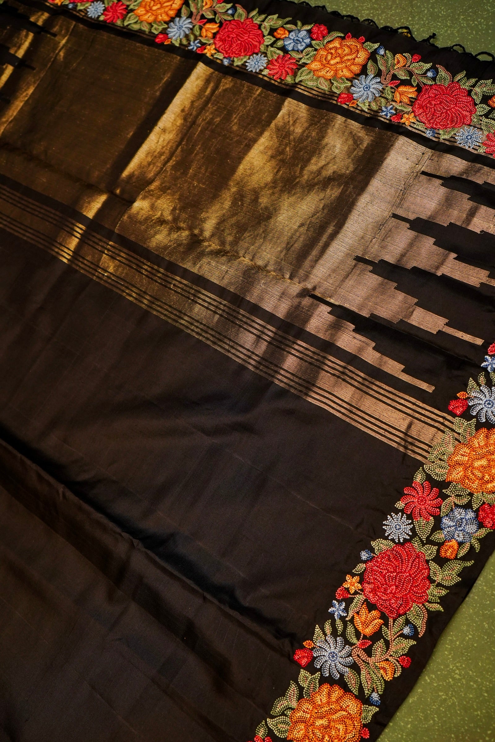 Designer Black Moonga Silk Saree