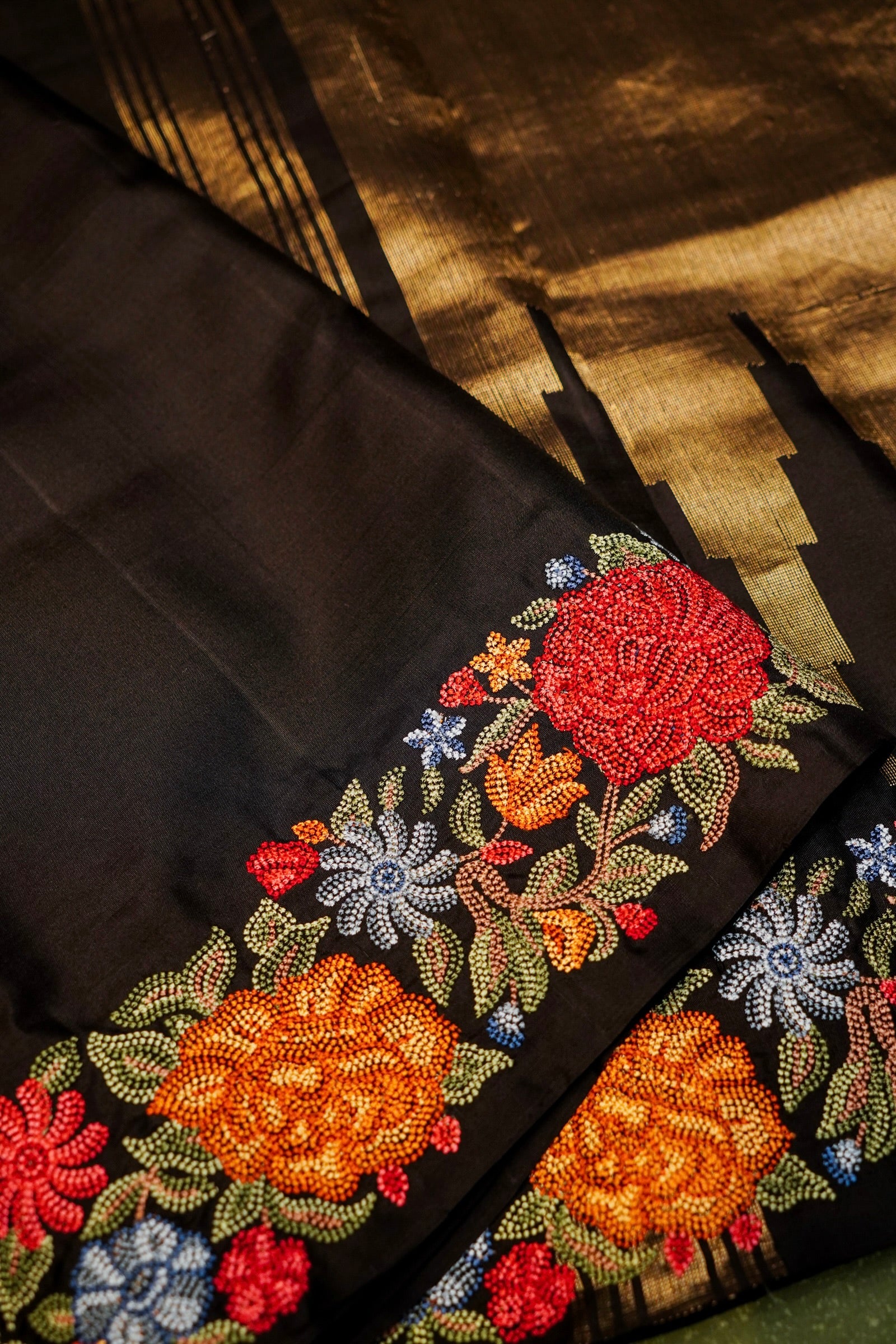 Designer Black Moonga Silk Saree