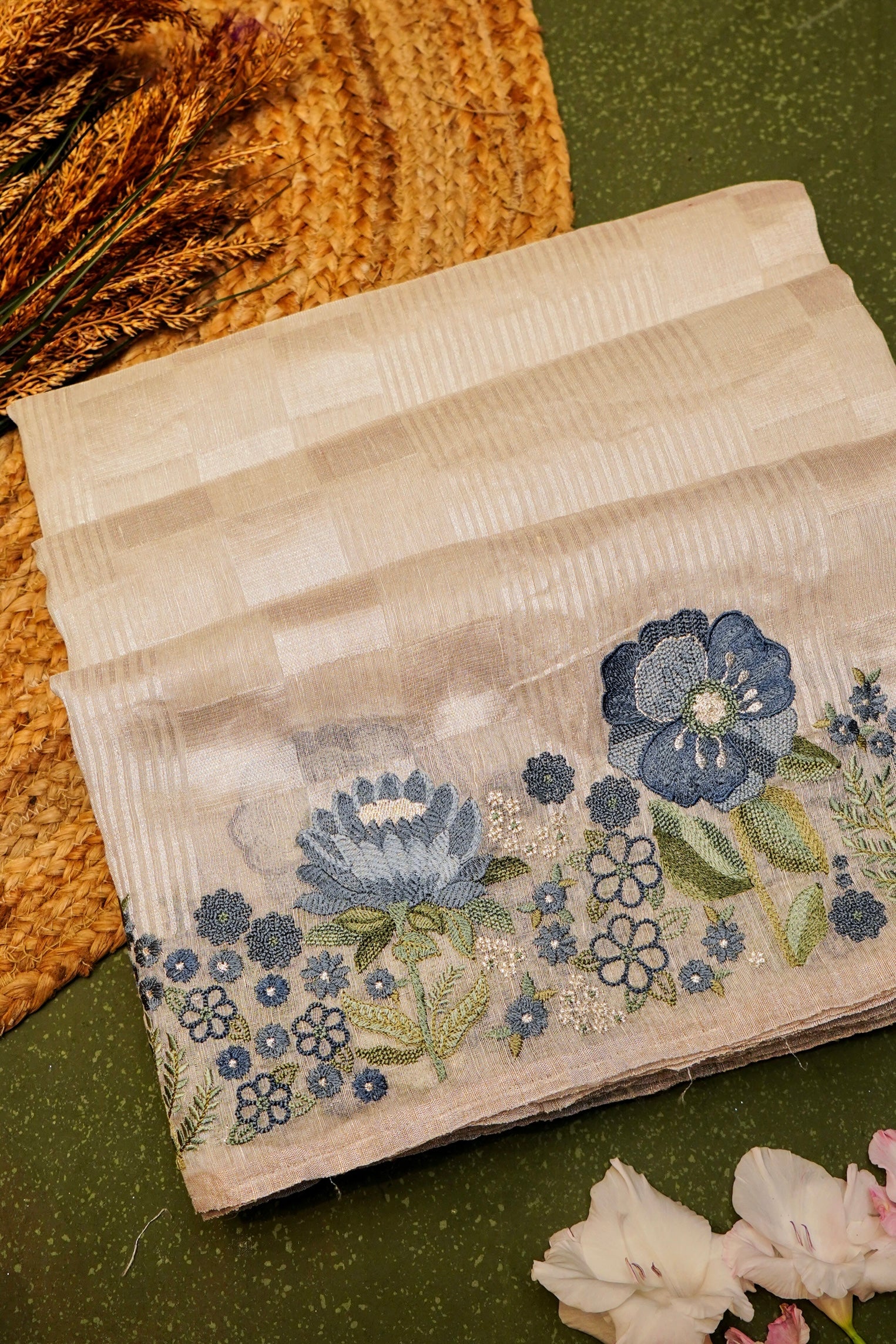Designer Silver Linen Silk Saree