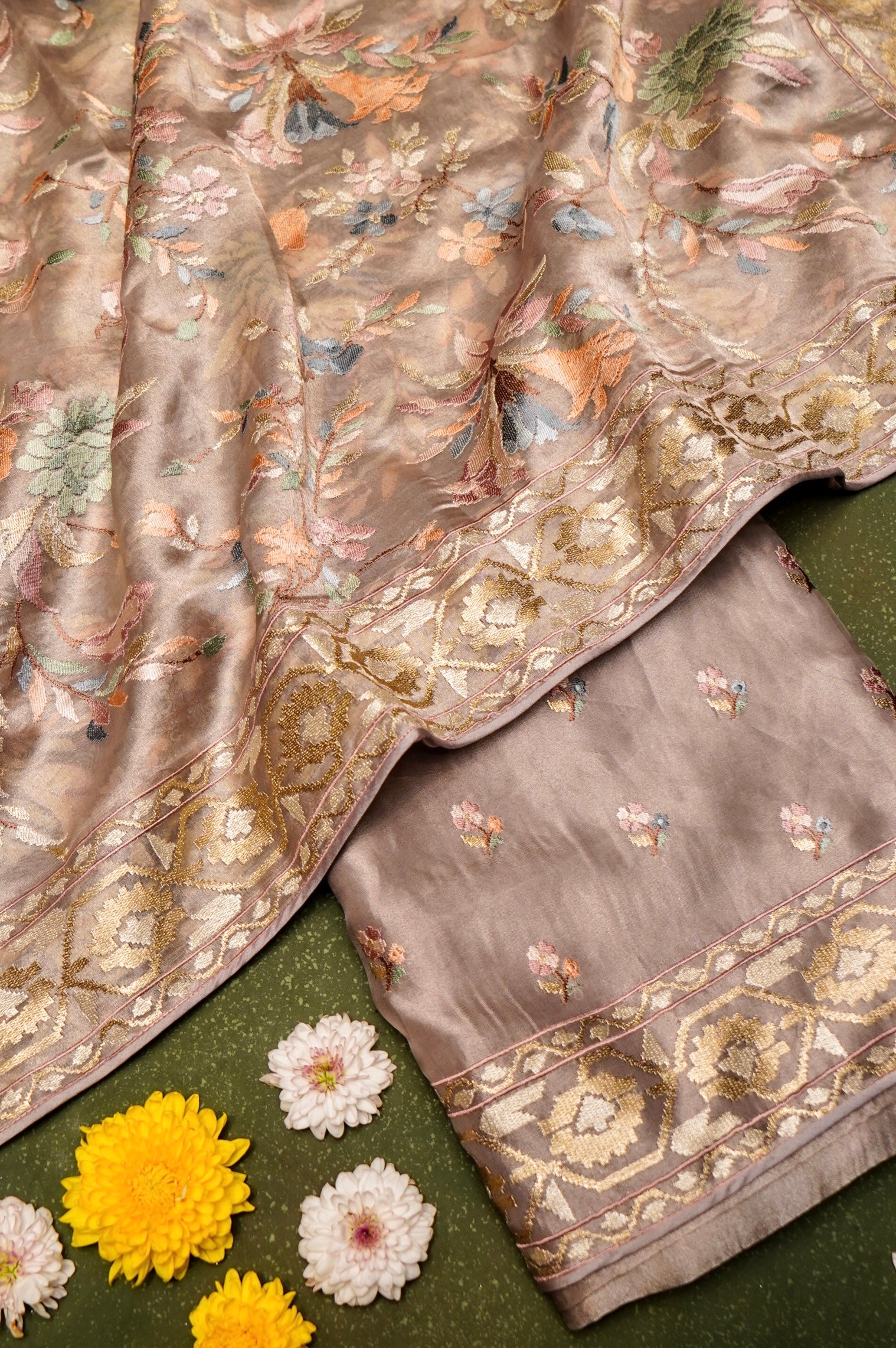 Designer Rose Gold Tissue Silk Suit