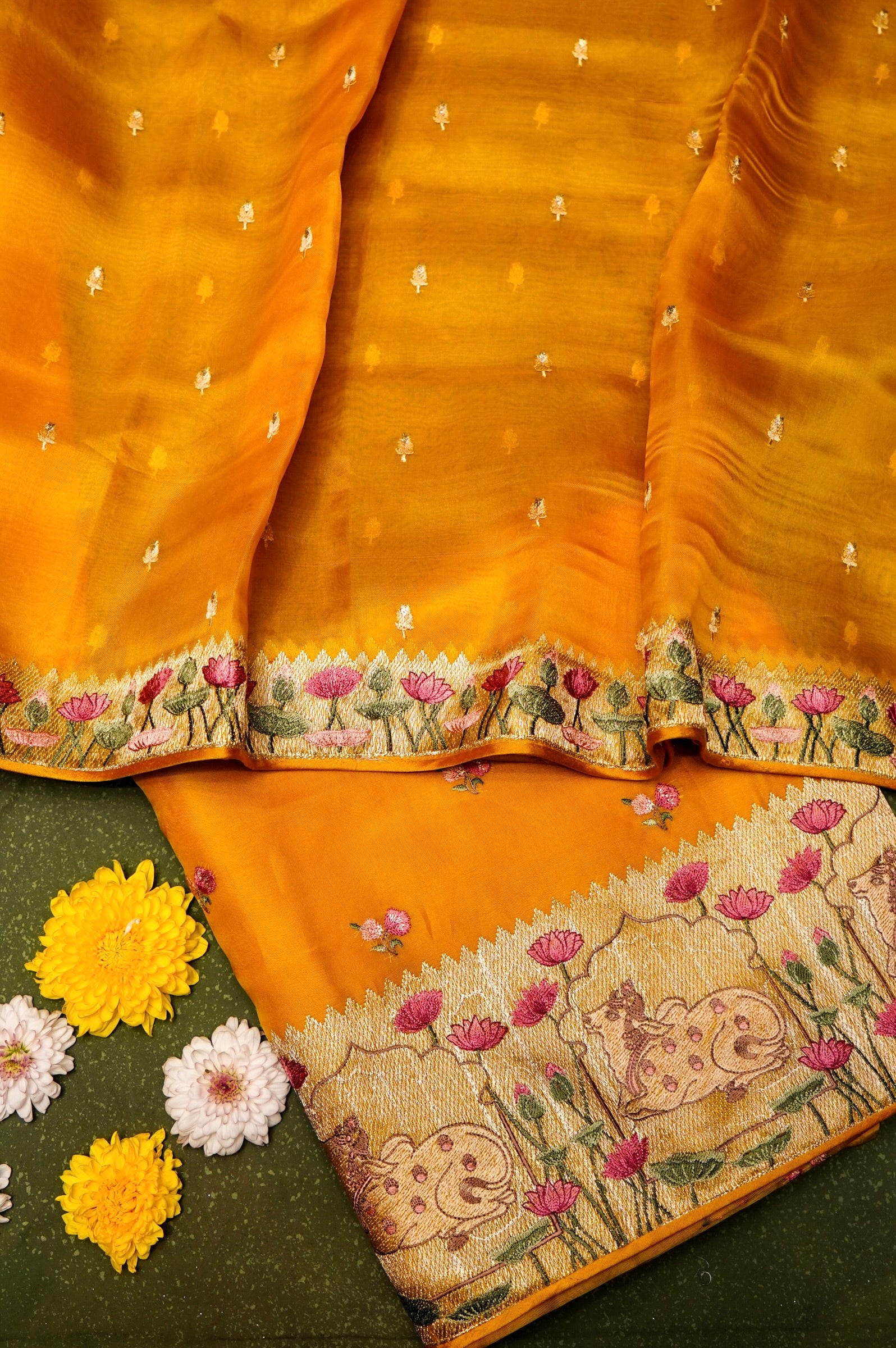 Designer Yellow Organza Suit