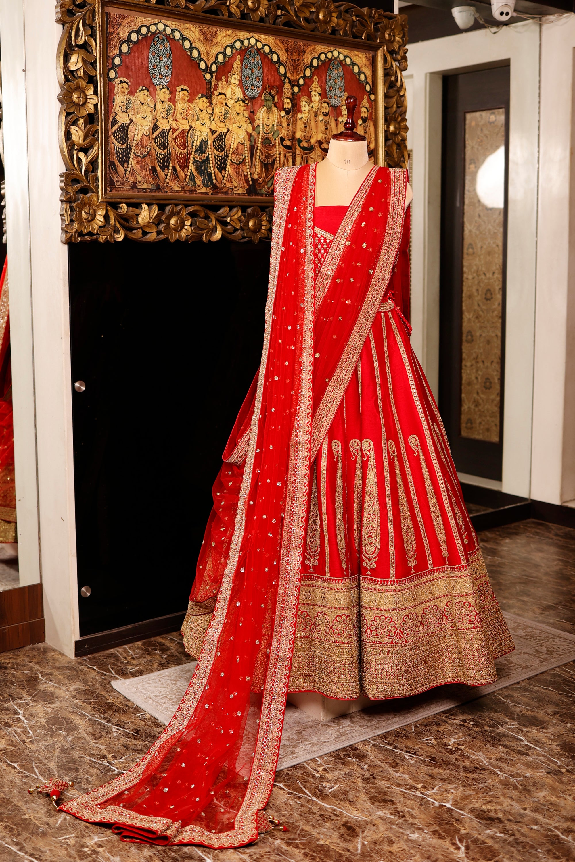 Designer Red Raw Silk Bridal Lehenga