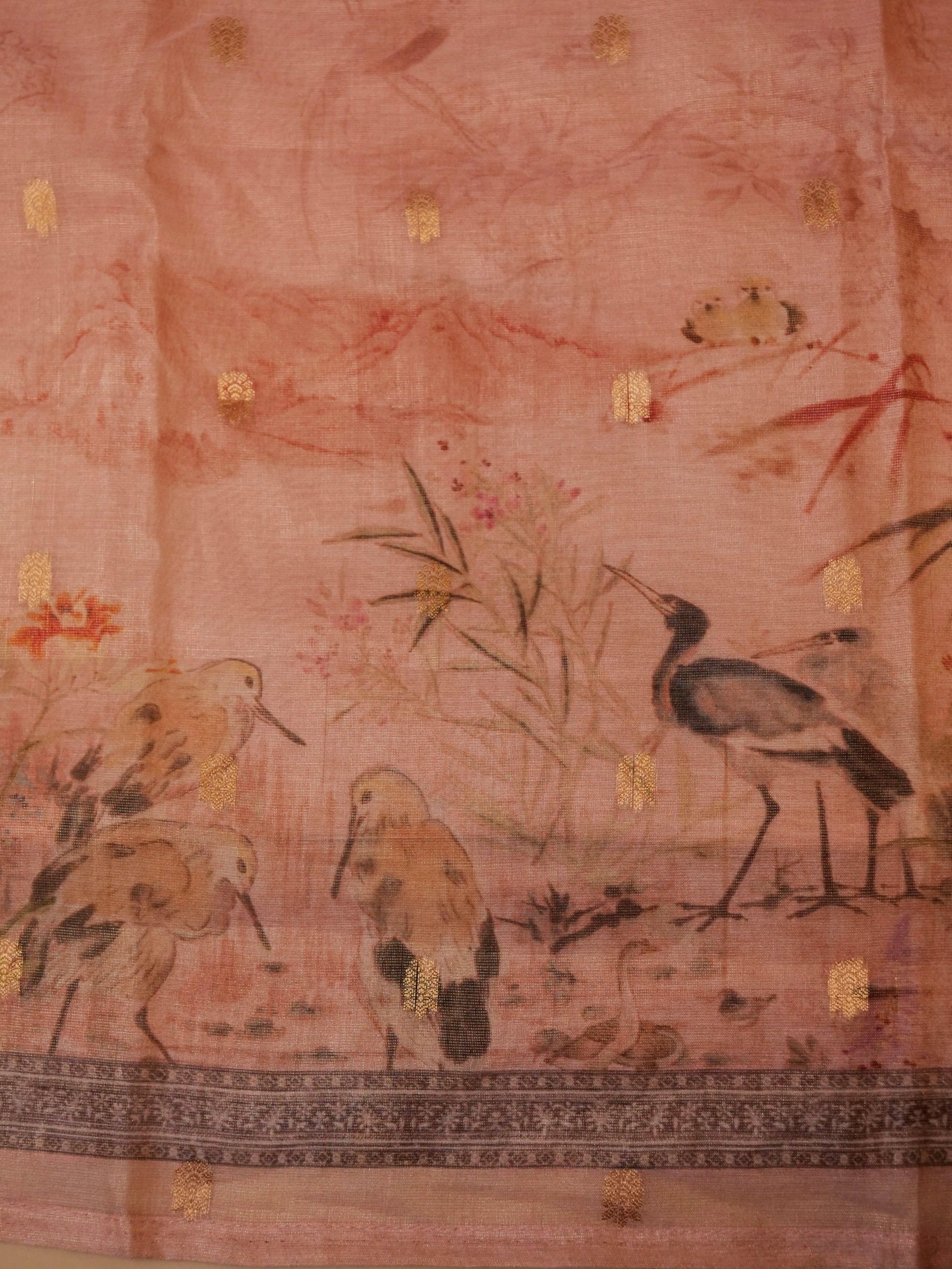 Handwoven Peach Banarasi Linen Silk Suit - Sumangal Ekam