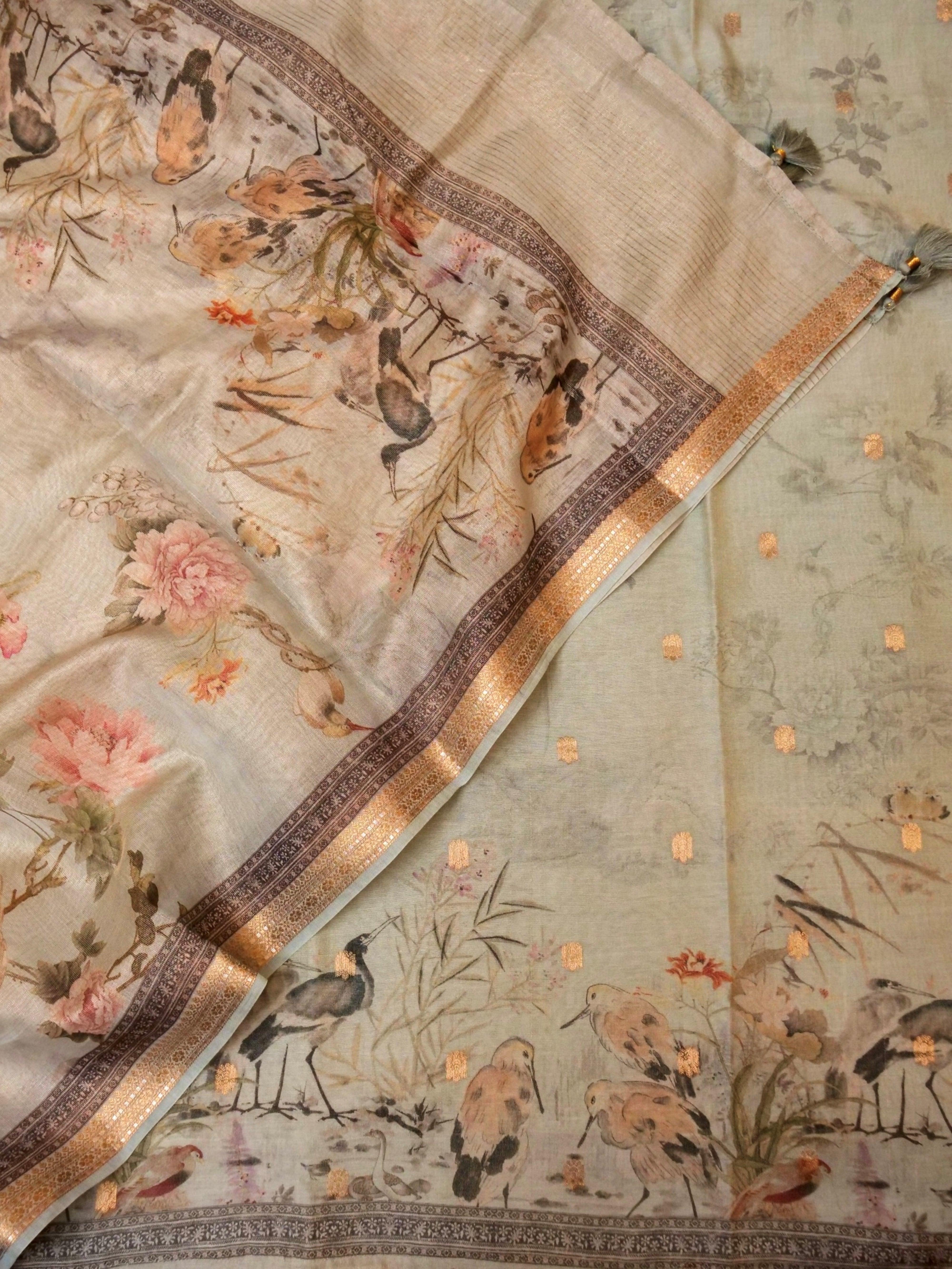 Handwoven Powder Blue Banarasi Linen Silk Suit - Sumangal Ekam