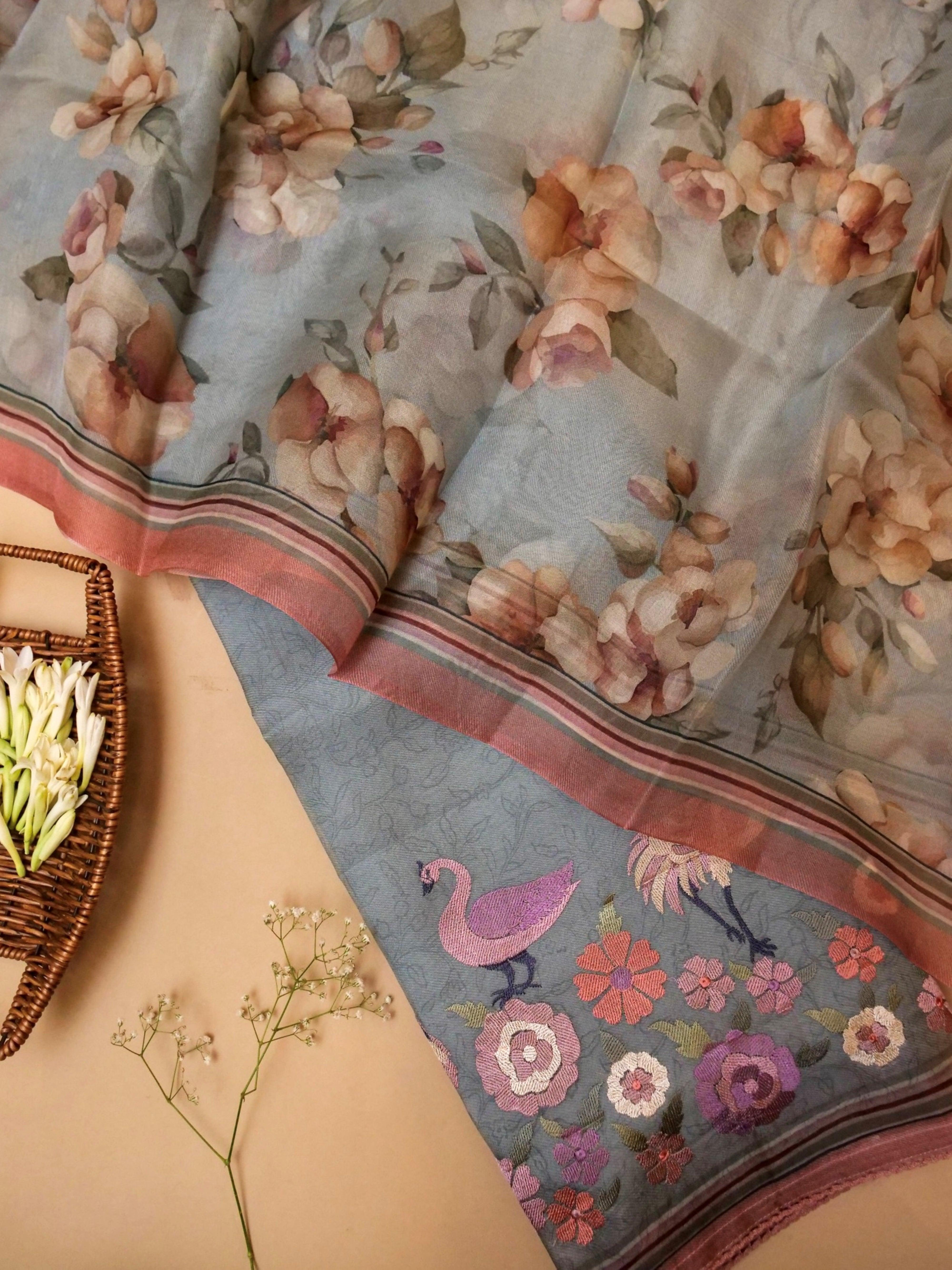 Handwoven Powder Blue Banarasi Organza Suit - Sumangal Ekam