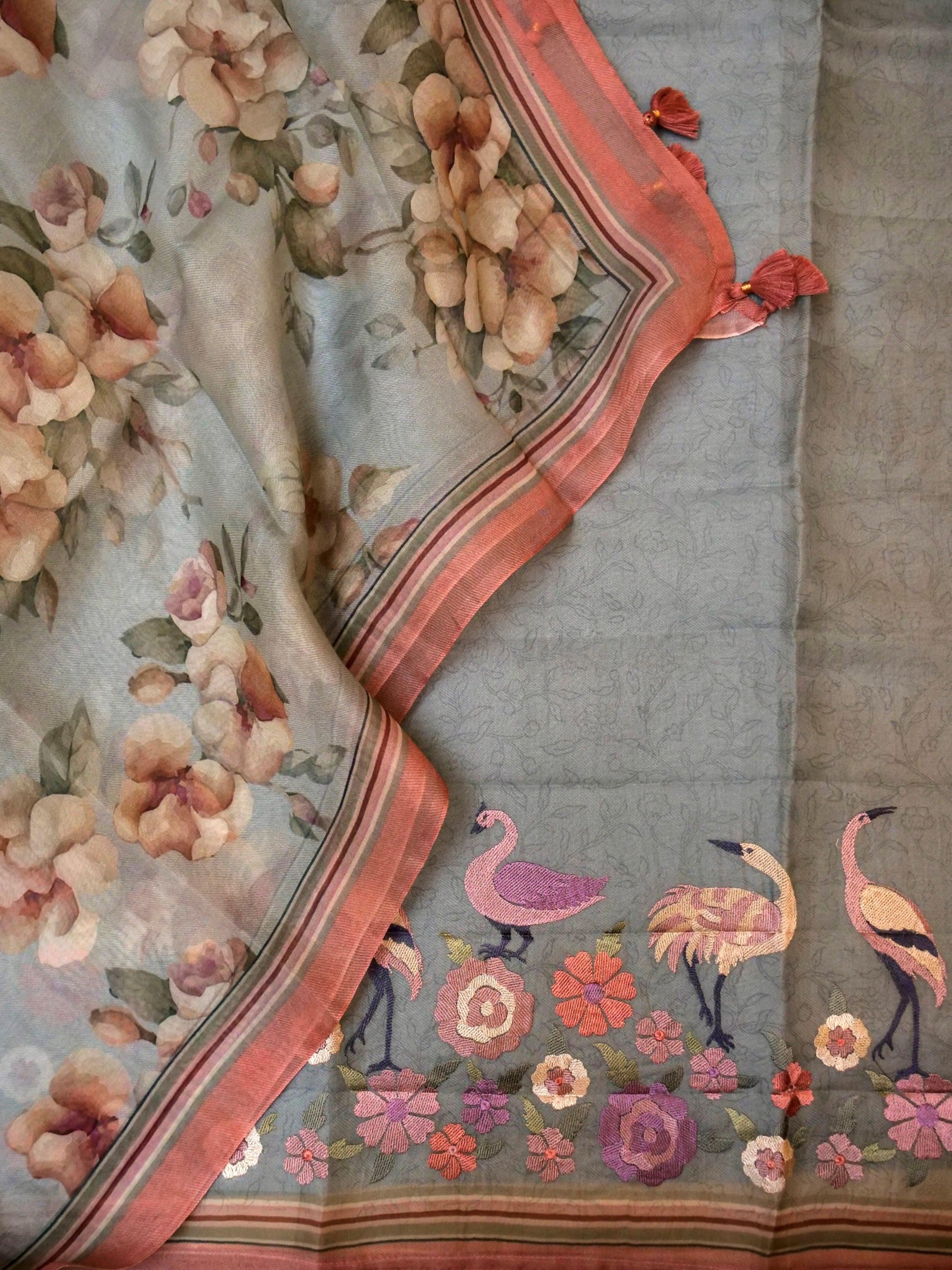 Handwoven Powder Blue Banarasi Organza Suit - Sumangal Ekam