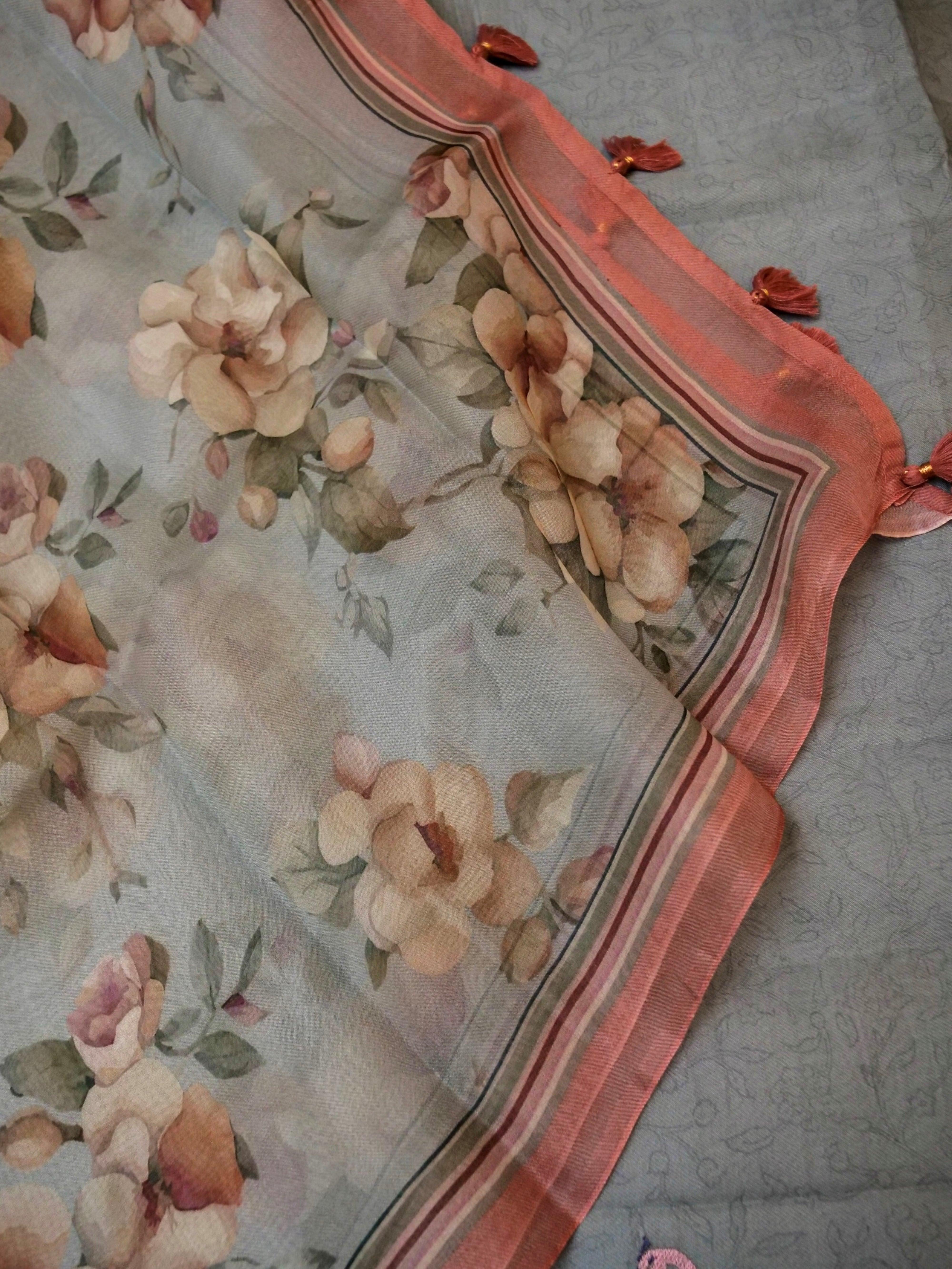 Handwoven Powder Blue Banarasi Organza Suit - Sumangal Ekam