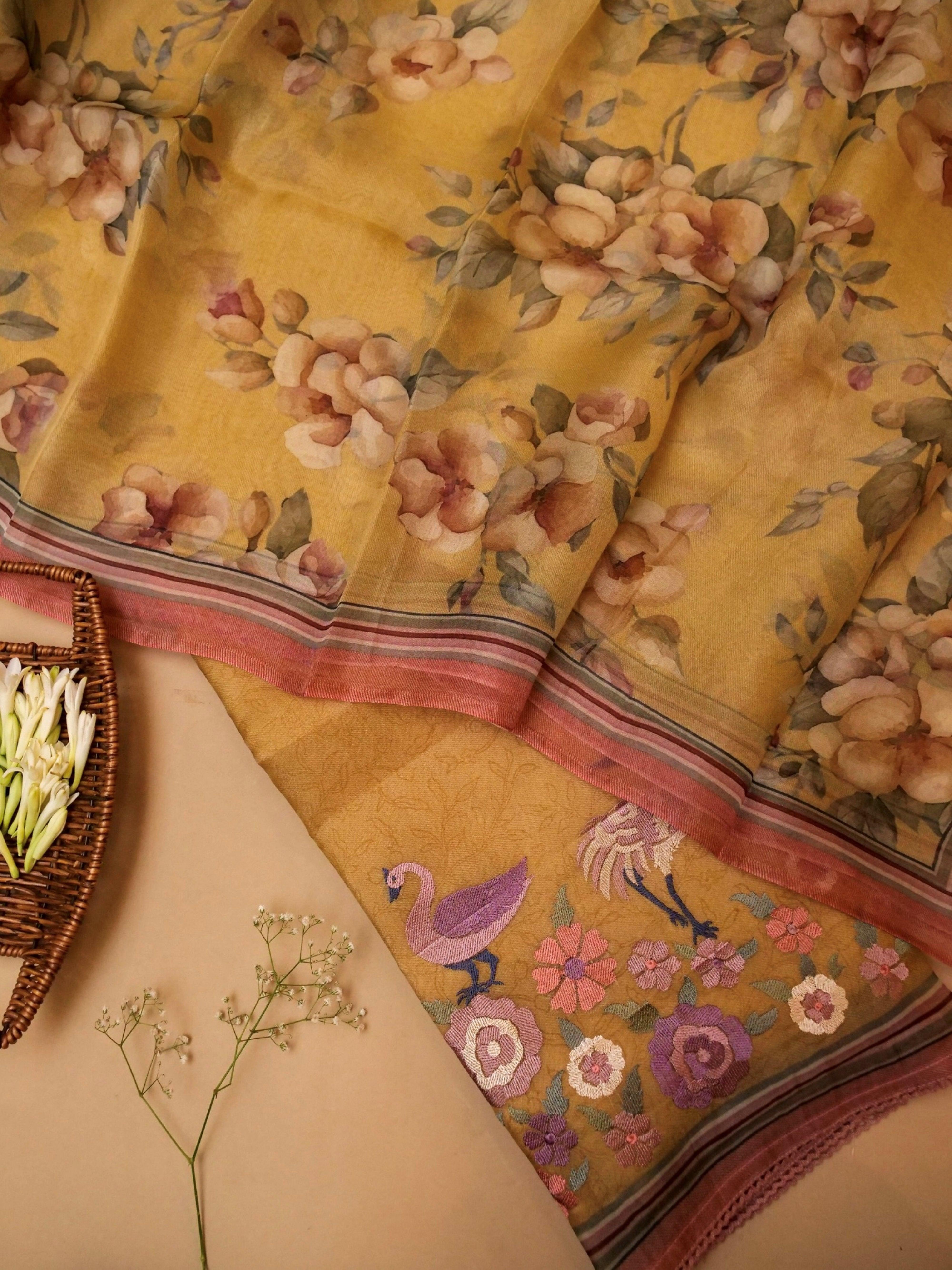 Handwoven Yellow Banarasi Organza Suit - Sumangal Ekam