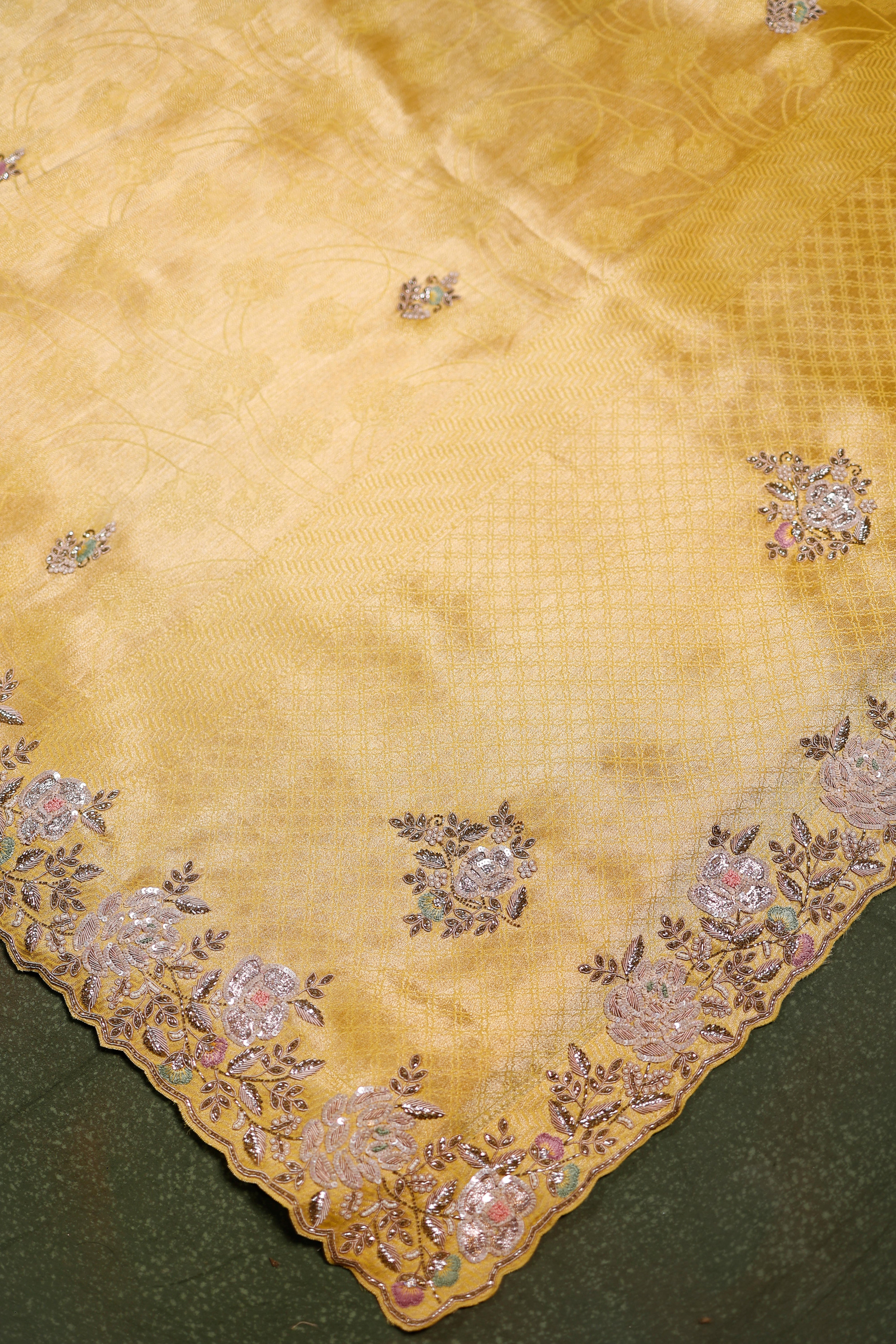 Designer Lemon Yellow Tissue Silk Saree