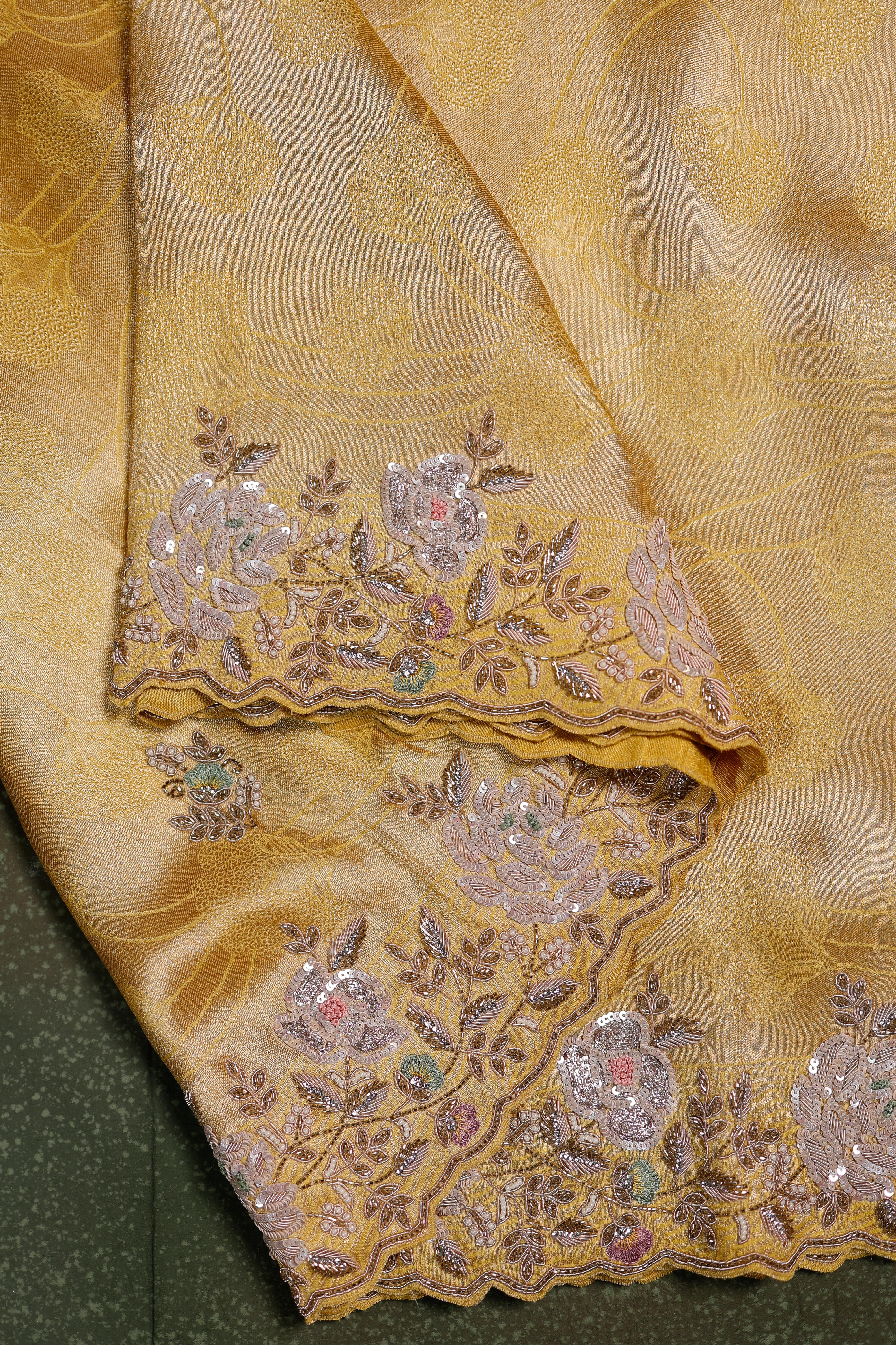 Designer Lemon Yellow Tissue Silk Saree