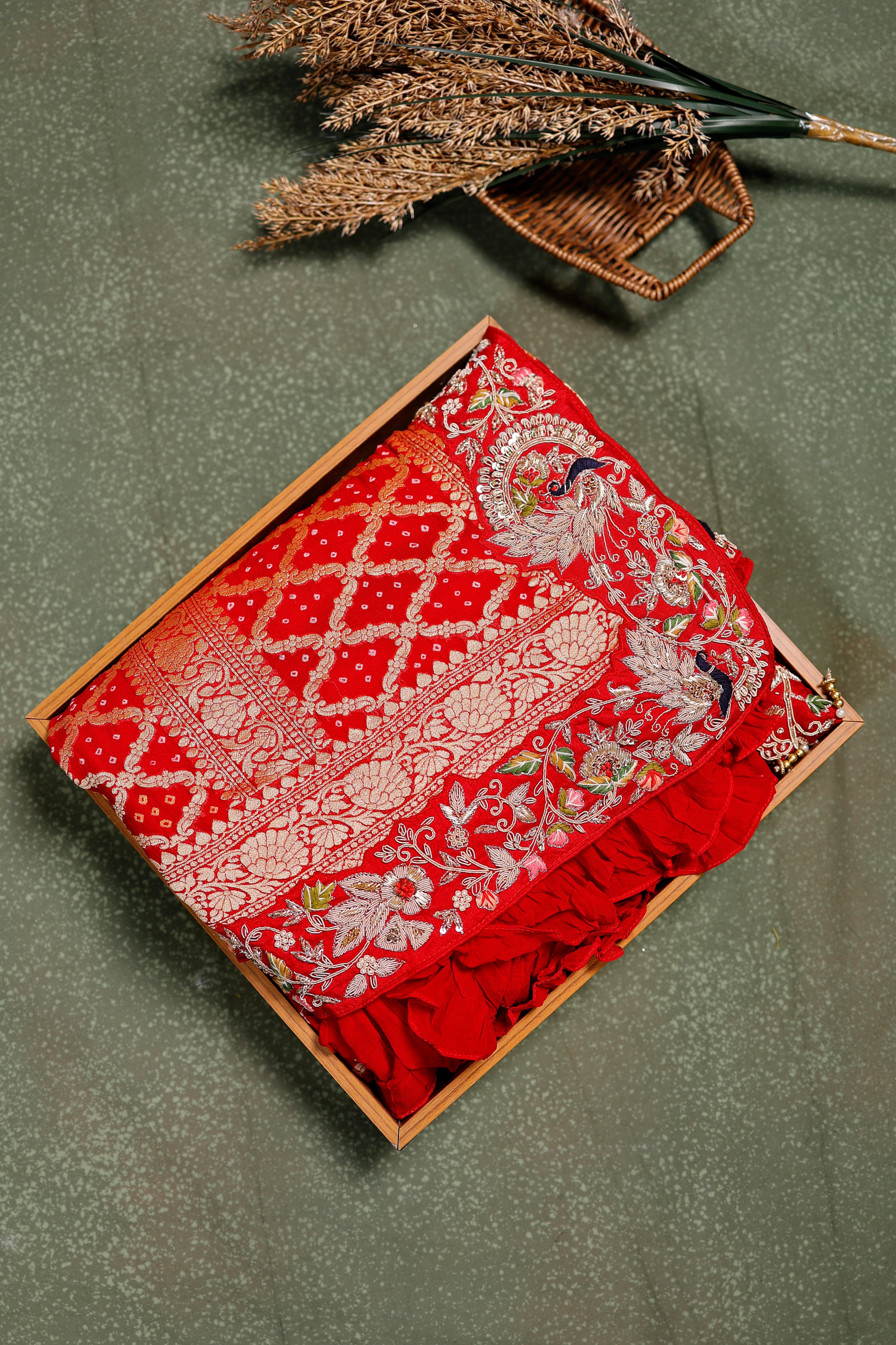 Designer Red Khaddi Silk Saree