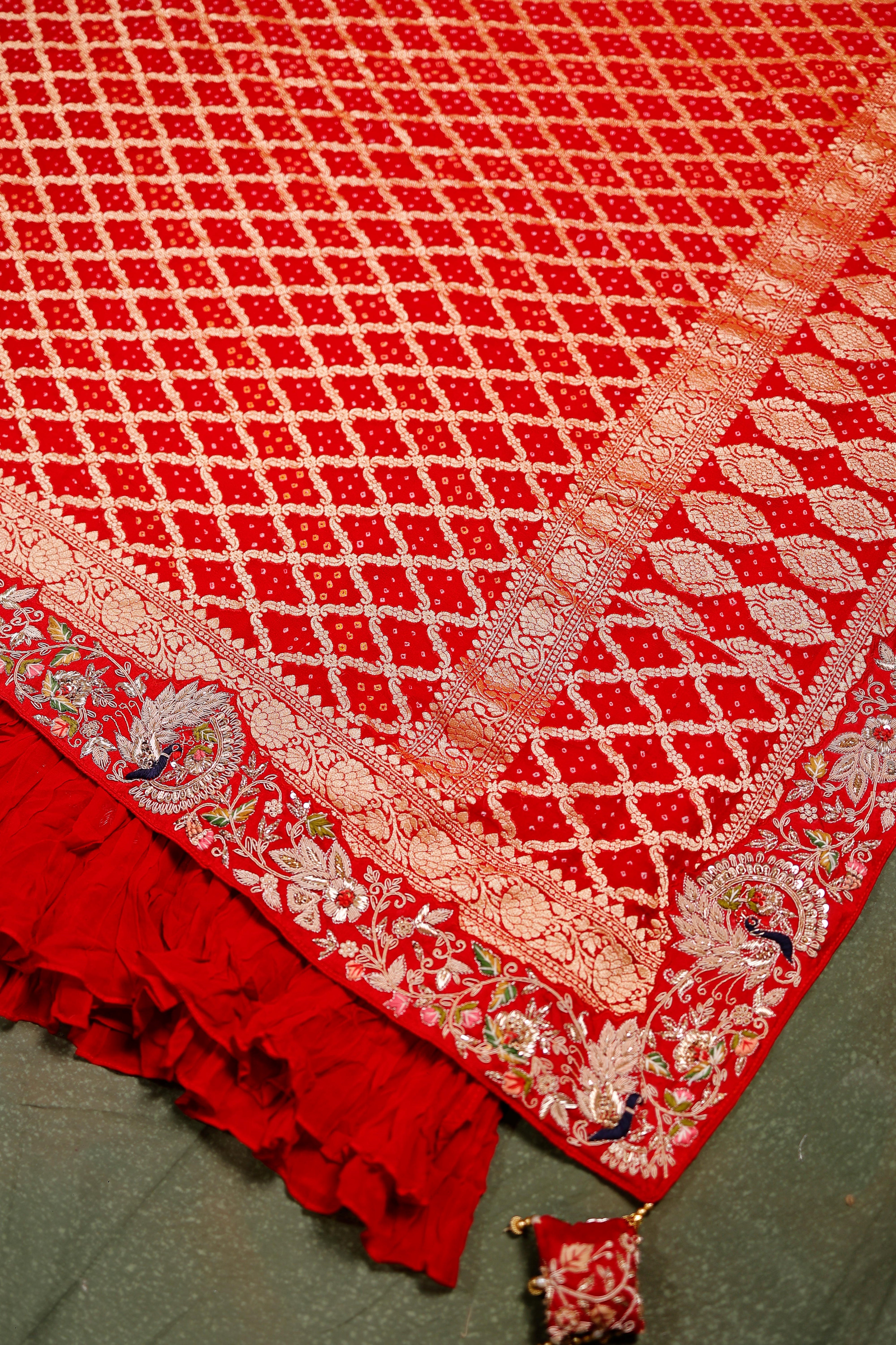Designer Red Khaddi Silk Saree