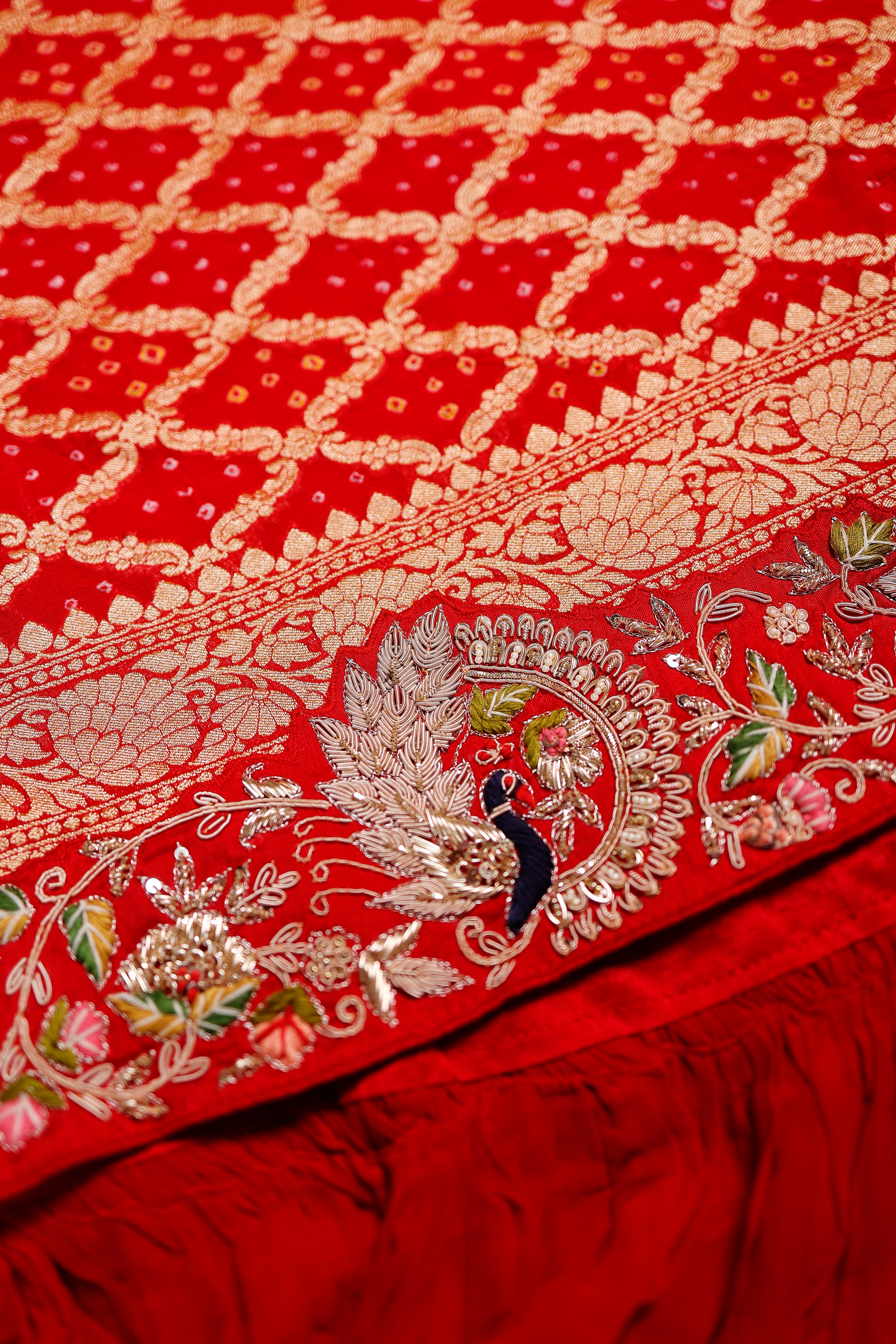 Designer Red Khaddi Silk Saree