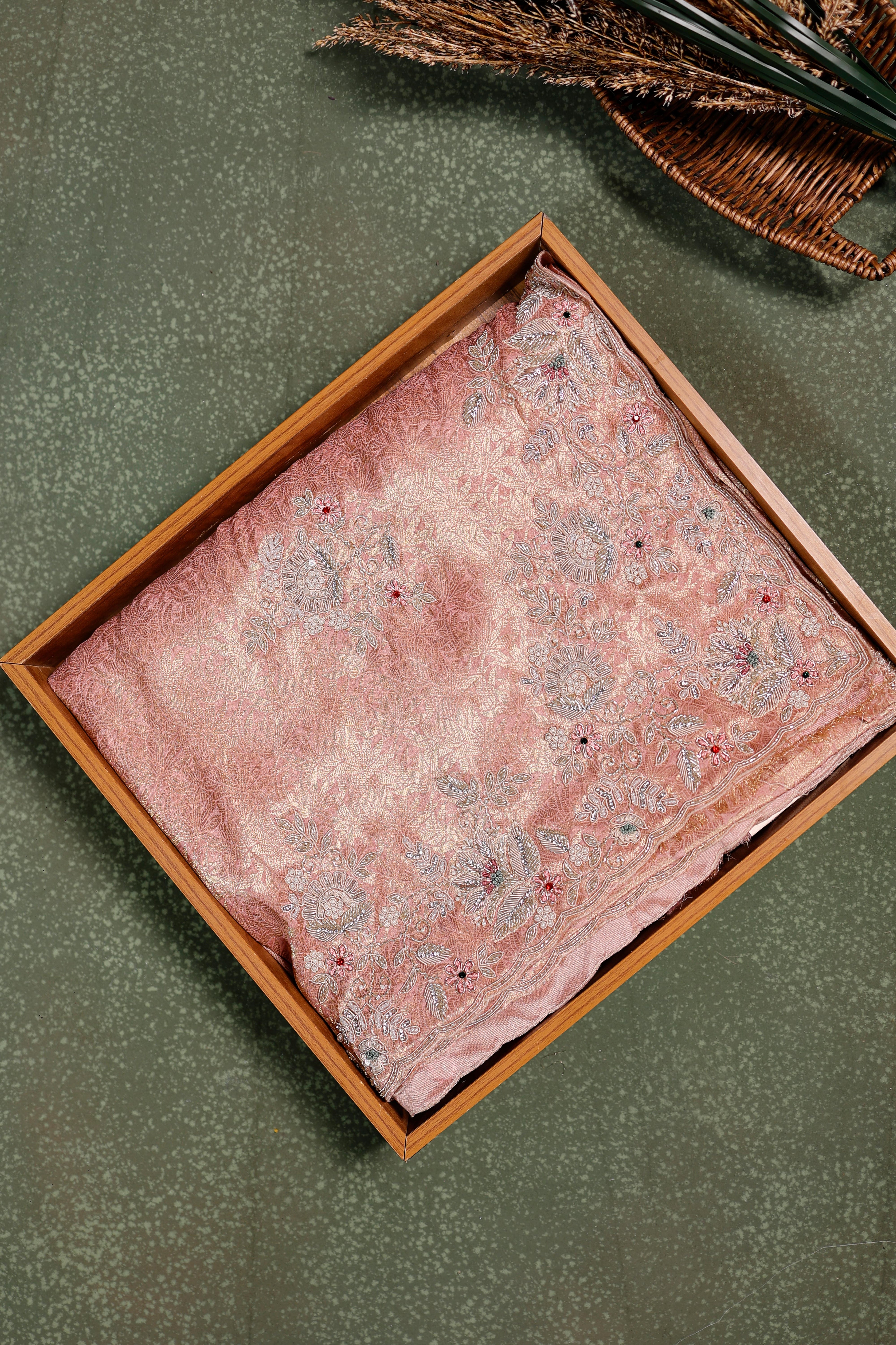 Designer Onion Pink Tissue Silk Saree