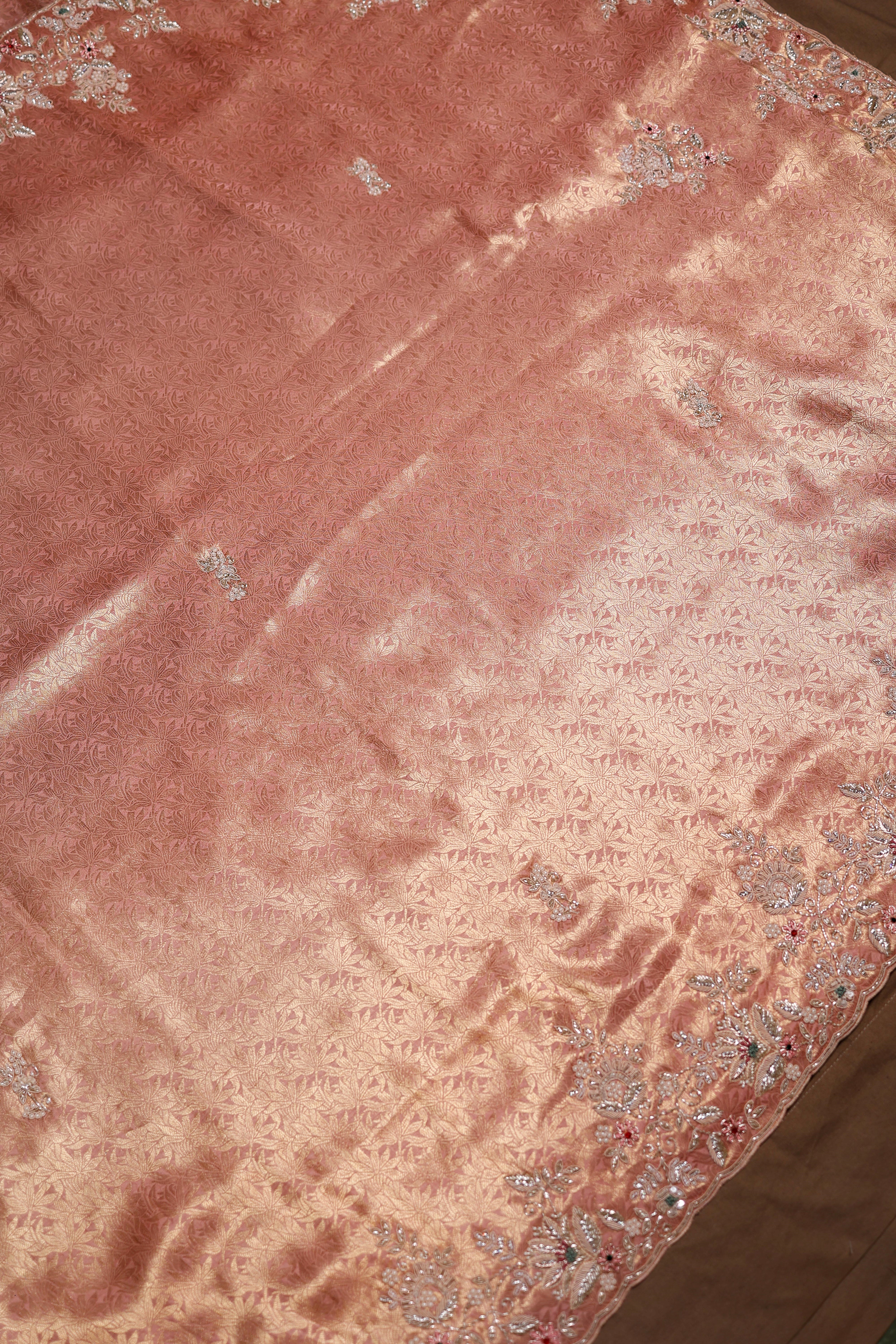 Designer Onion Pink Tissue Silk Saree