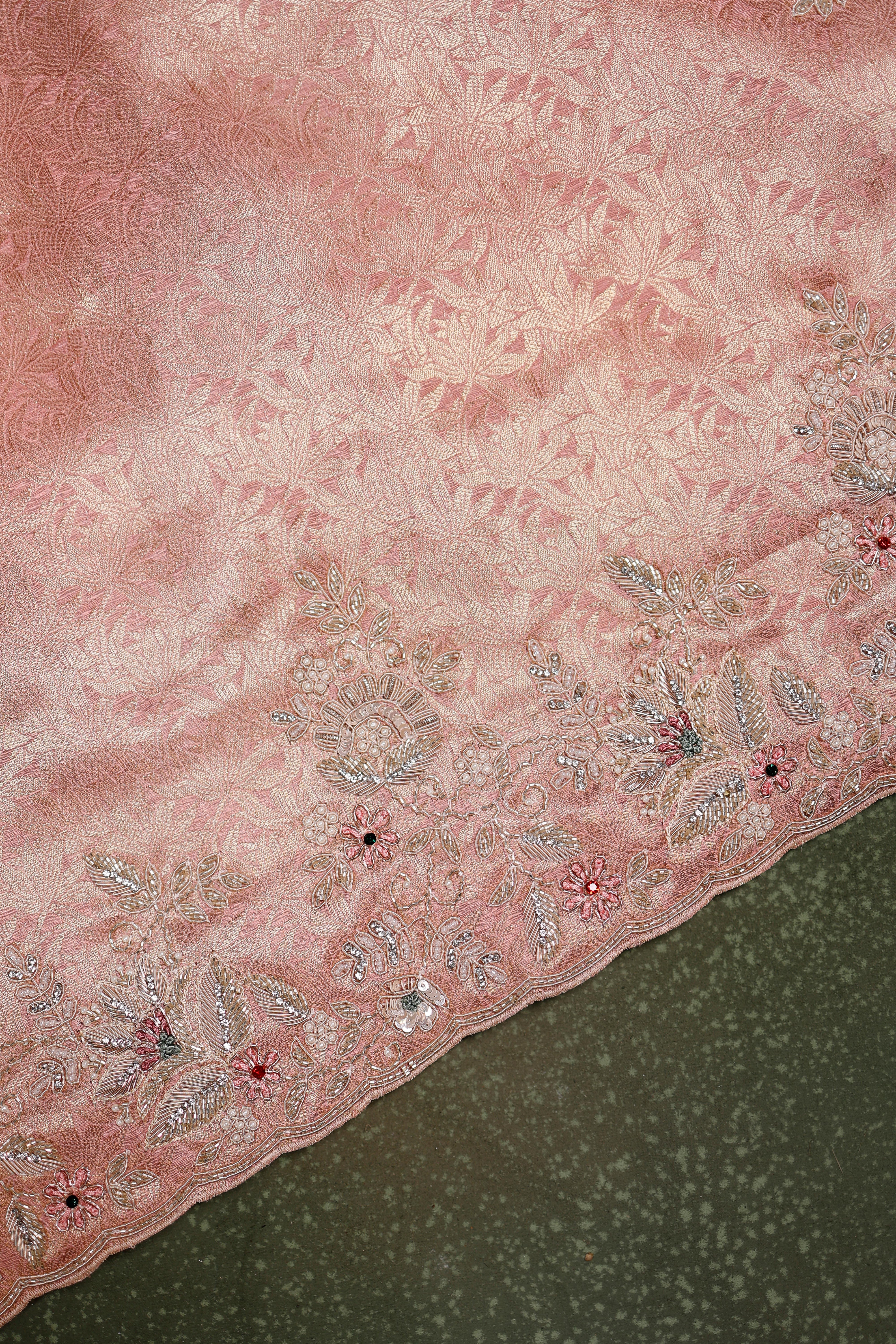 Designer Onion Pink Tissue Silk Saree