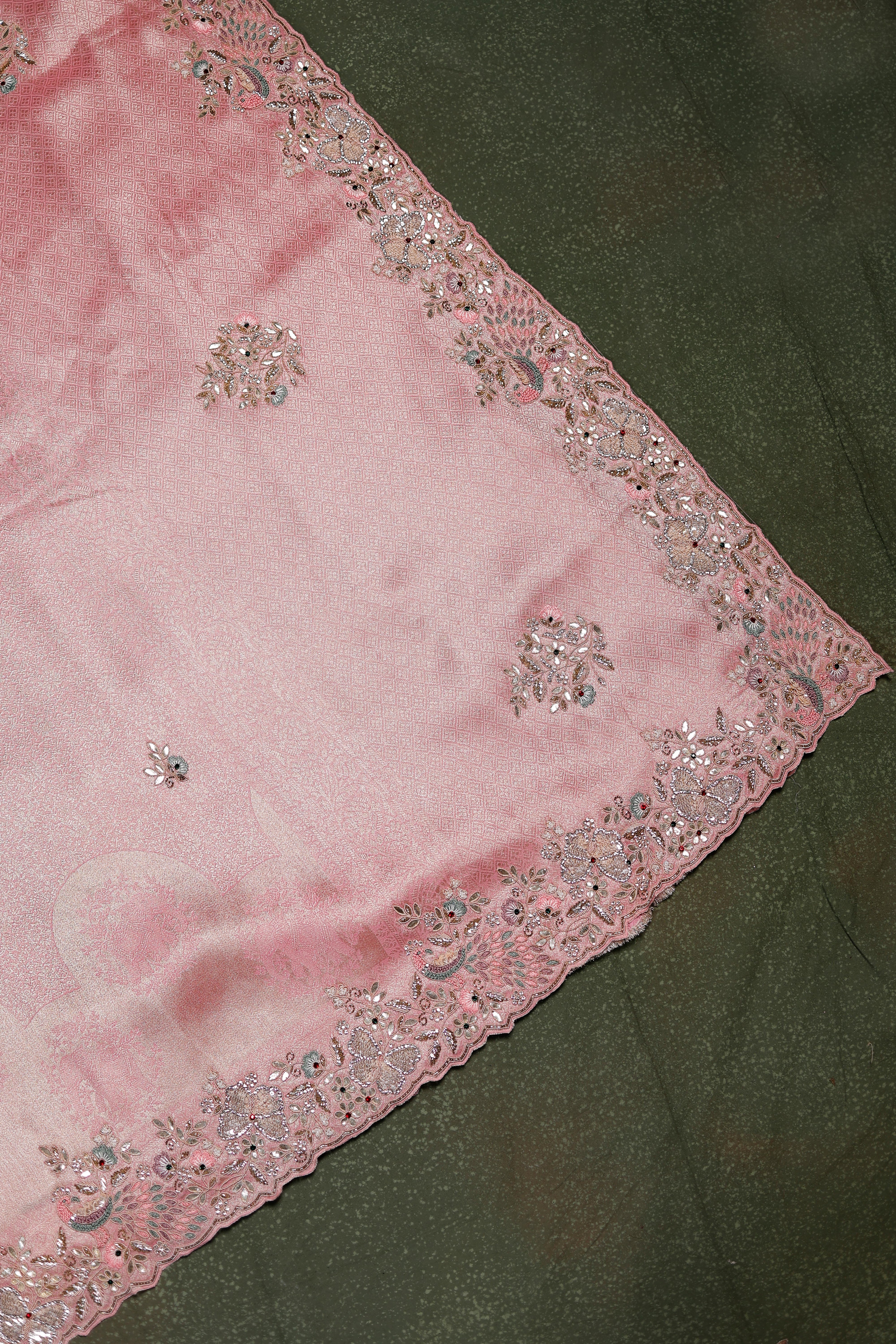 Designer Onion Pink Tissue Silk Saree