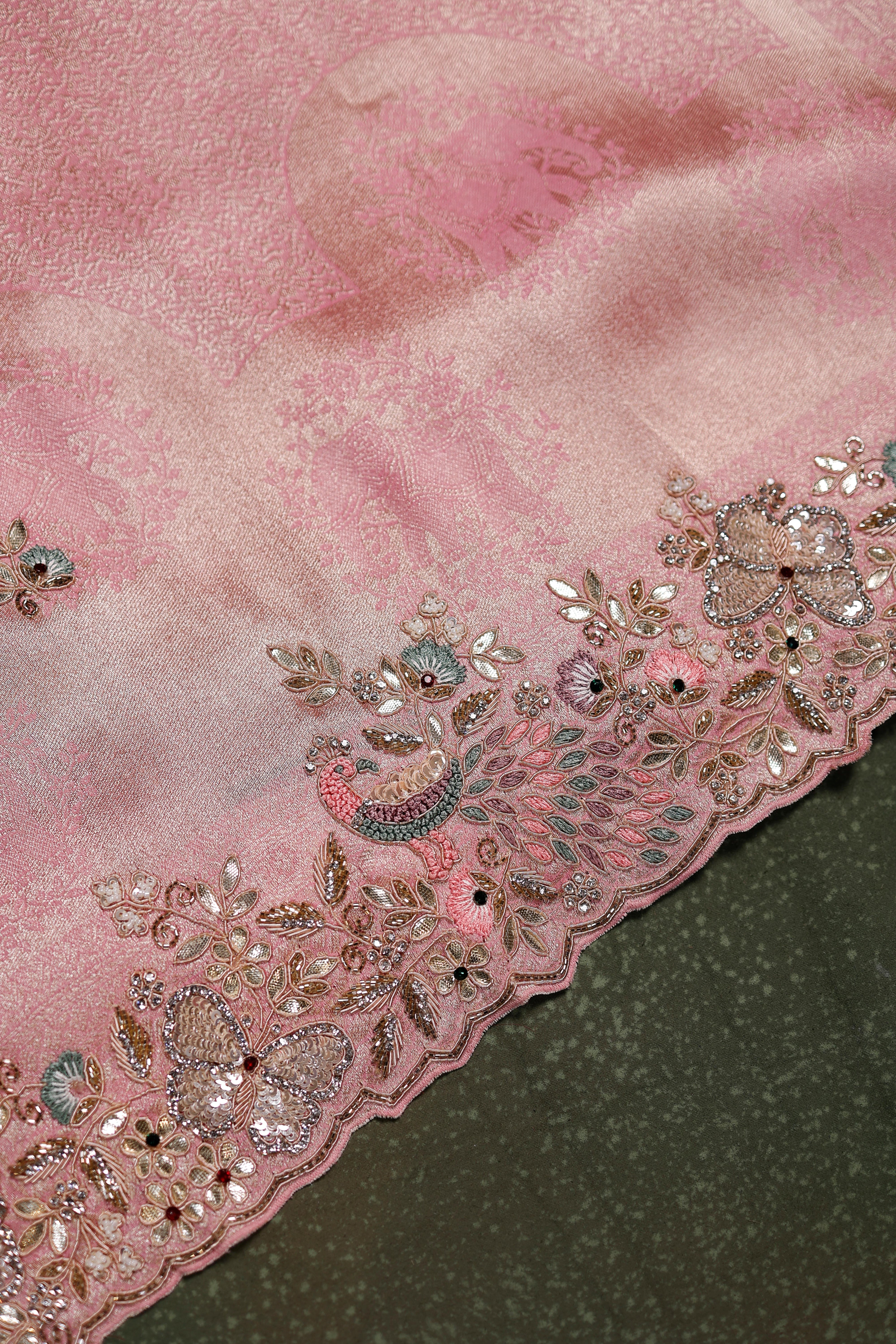 Designer Onion Pink Tissue Silk Saree
