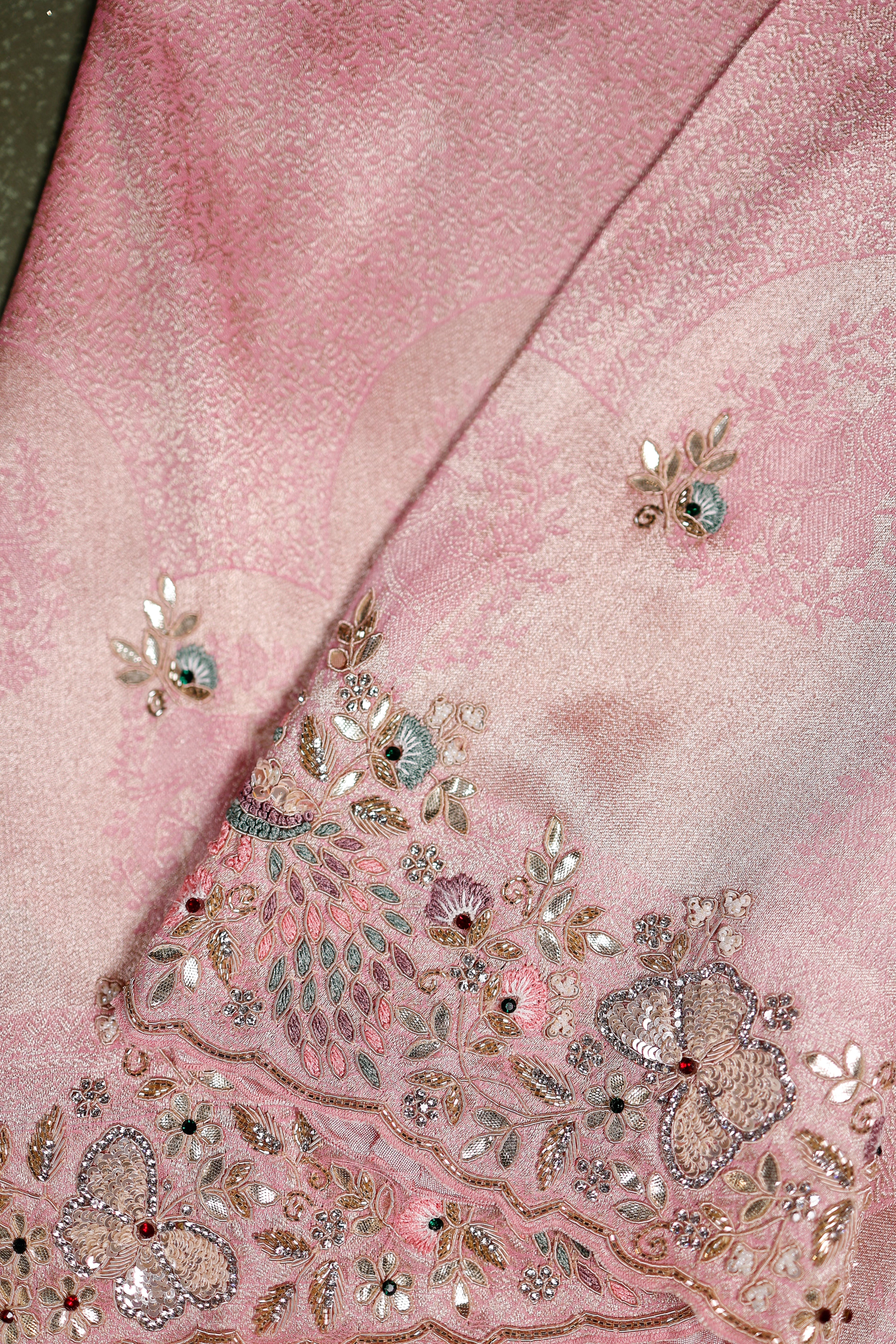 Designer Onion Pink Tissue Silk Saree