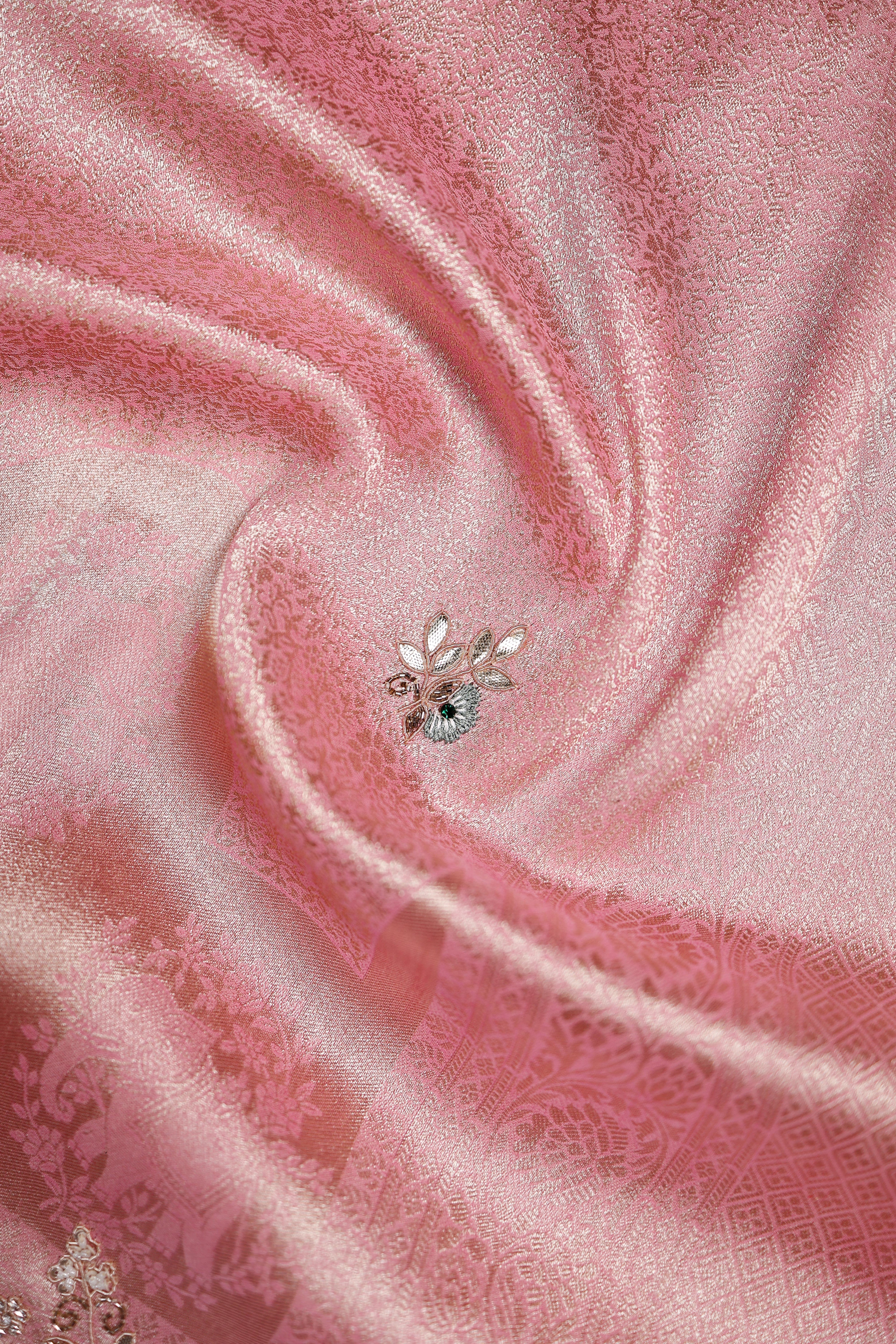 Designer Onion Pink Tissue Silk Saree