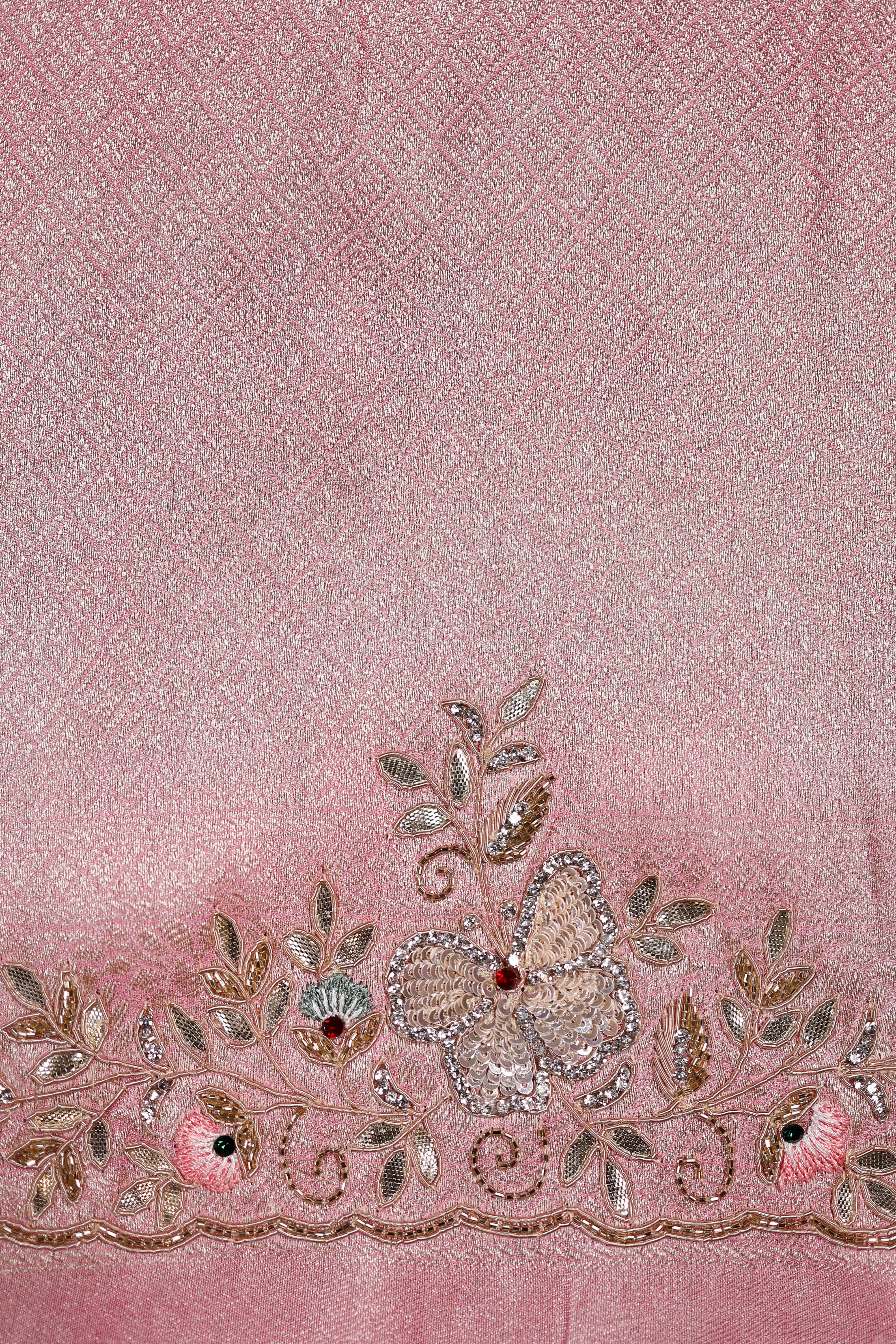 Designer Onion Pink Tissue Silk Saree