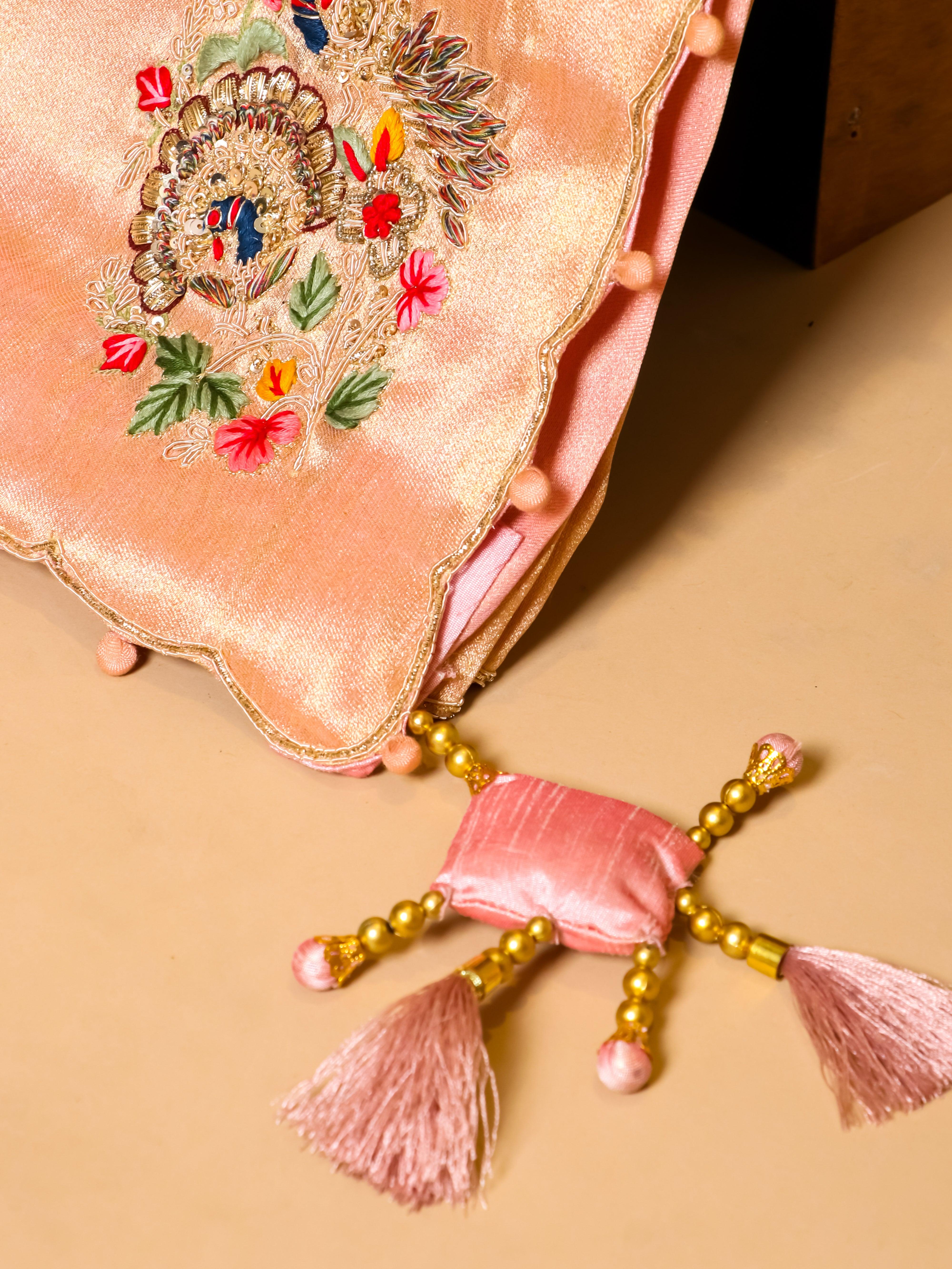 Designer Peach Katan Soft Silk Saree - Sumangal Ekam