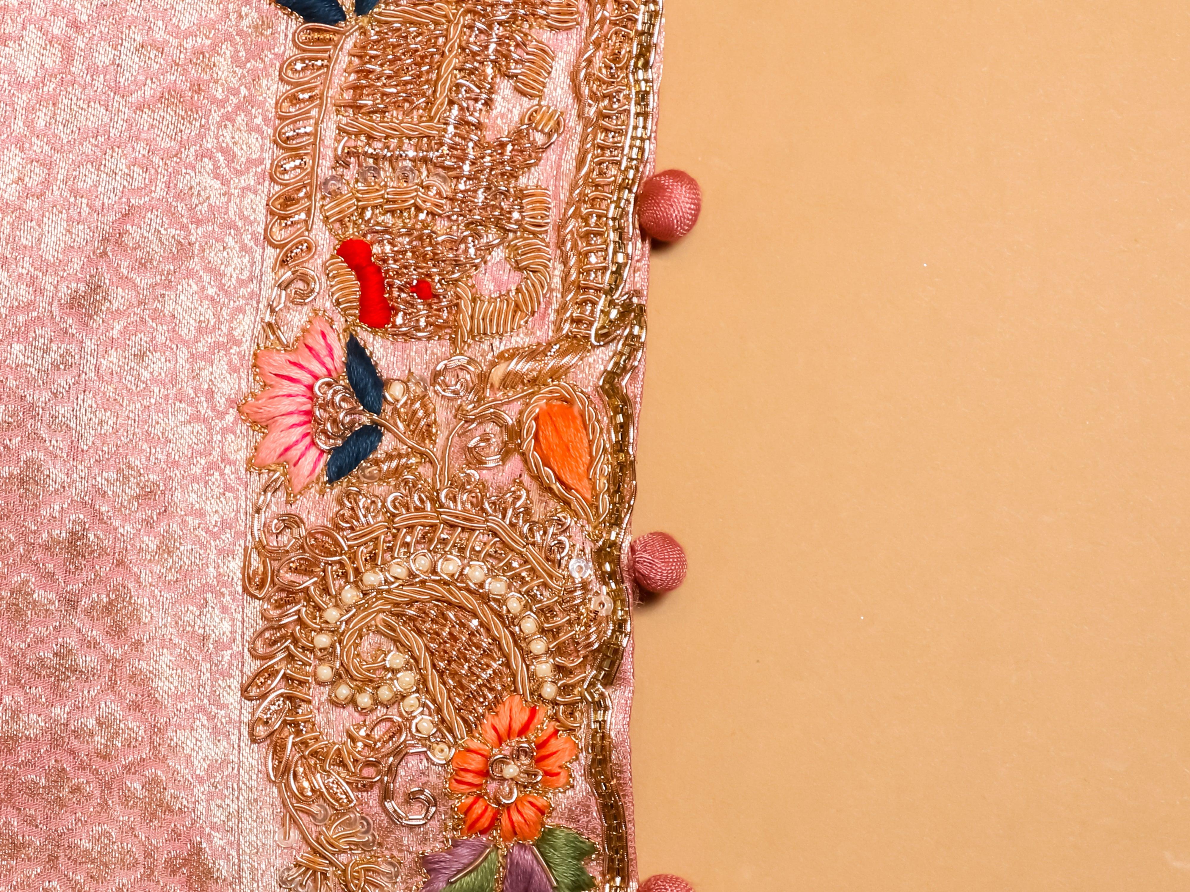 Designer Baby Pink Katan Soft Silk Saree - Sumangal Ekam