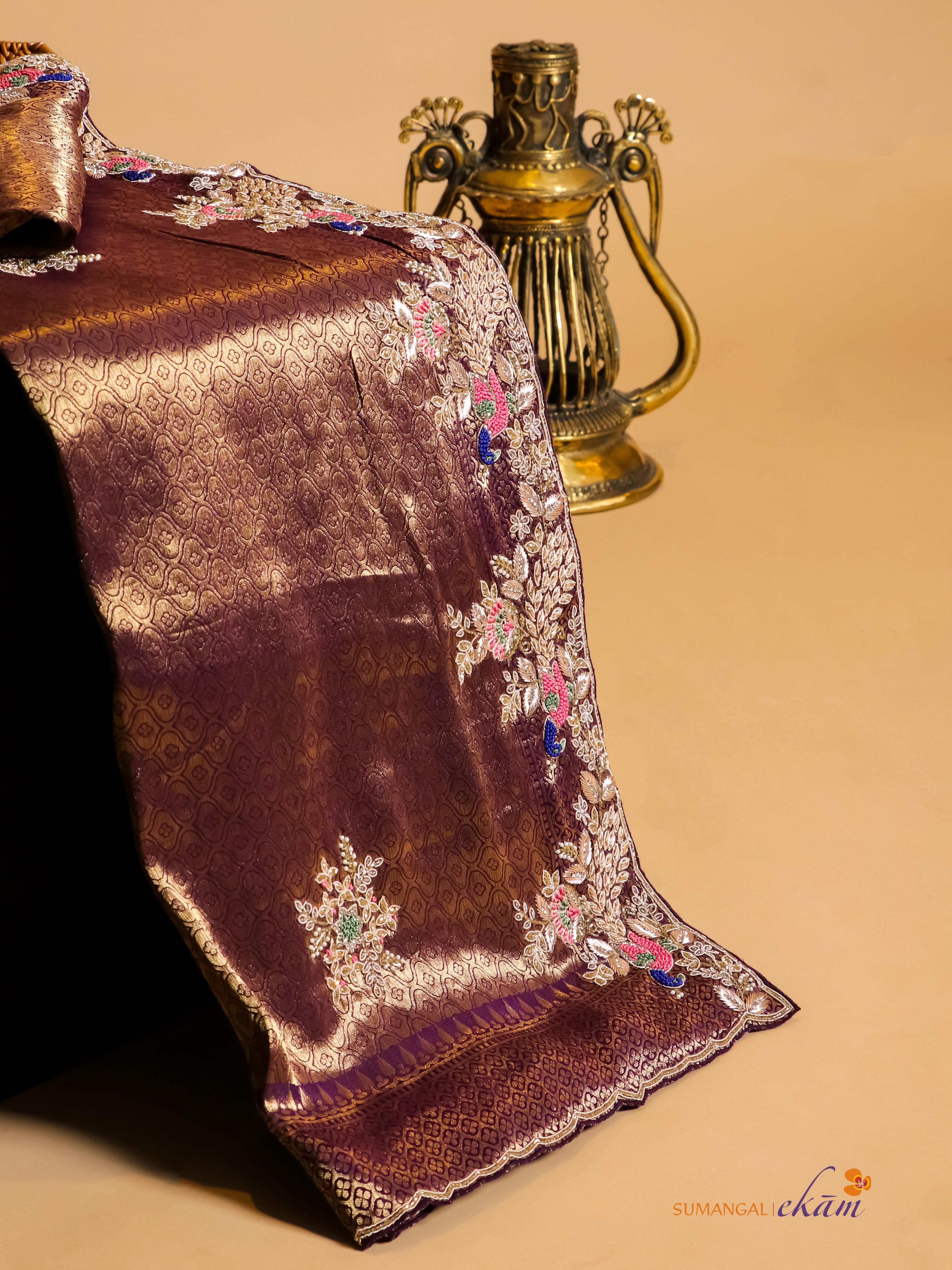 Designer Dark Purple Katan Silk Saree - Sumangal Ekam