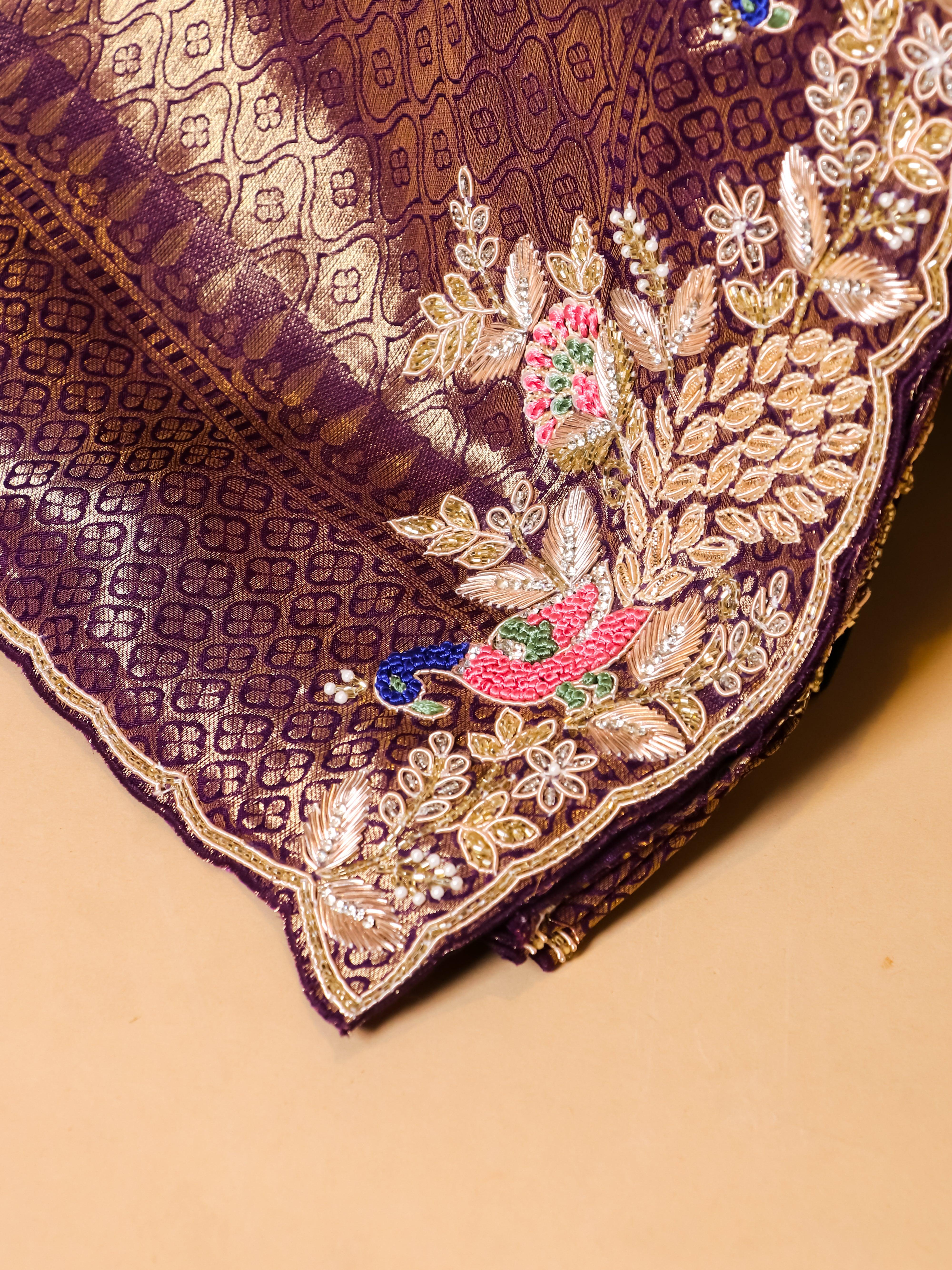 Designer Dark Purple Katan Silk Saree - Sumangal Ekam