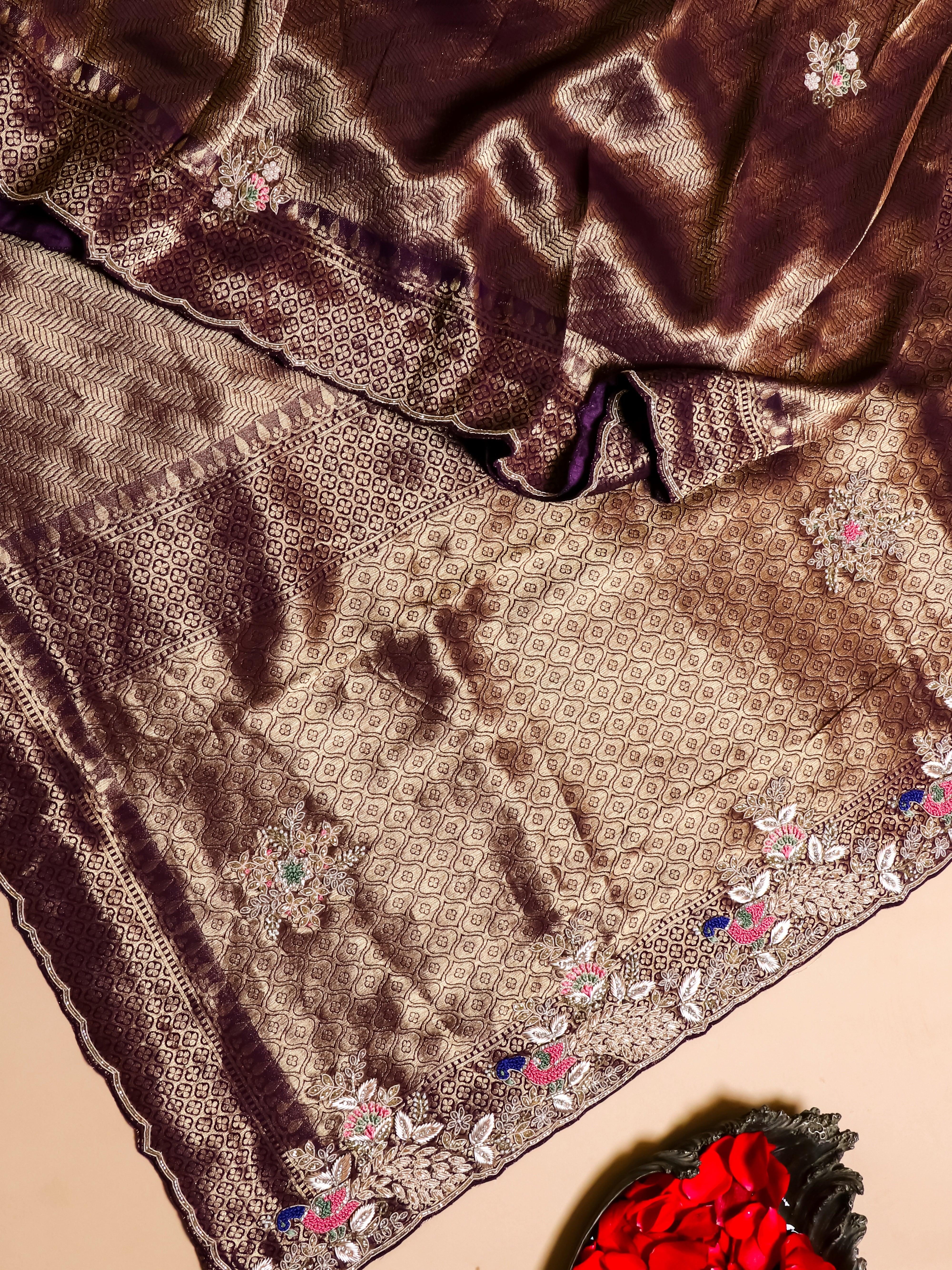 Designer Dark Purple Katan Silk Saree - Sumangal Ekam