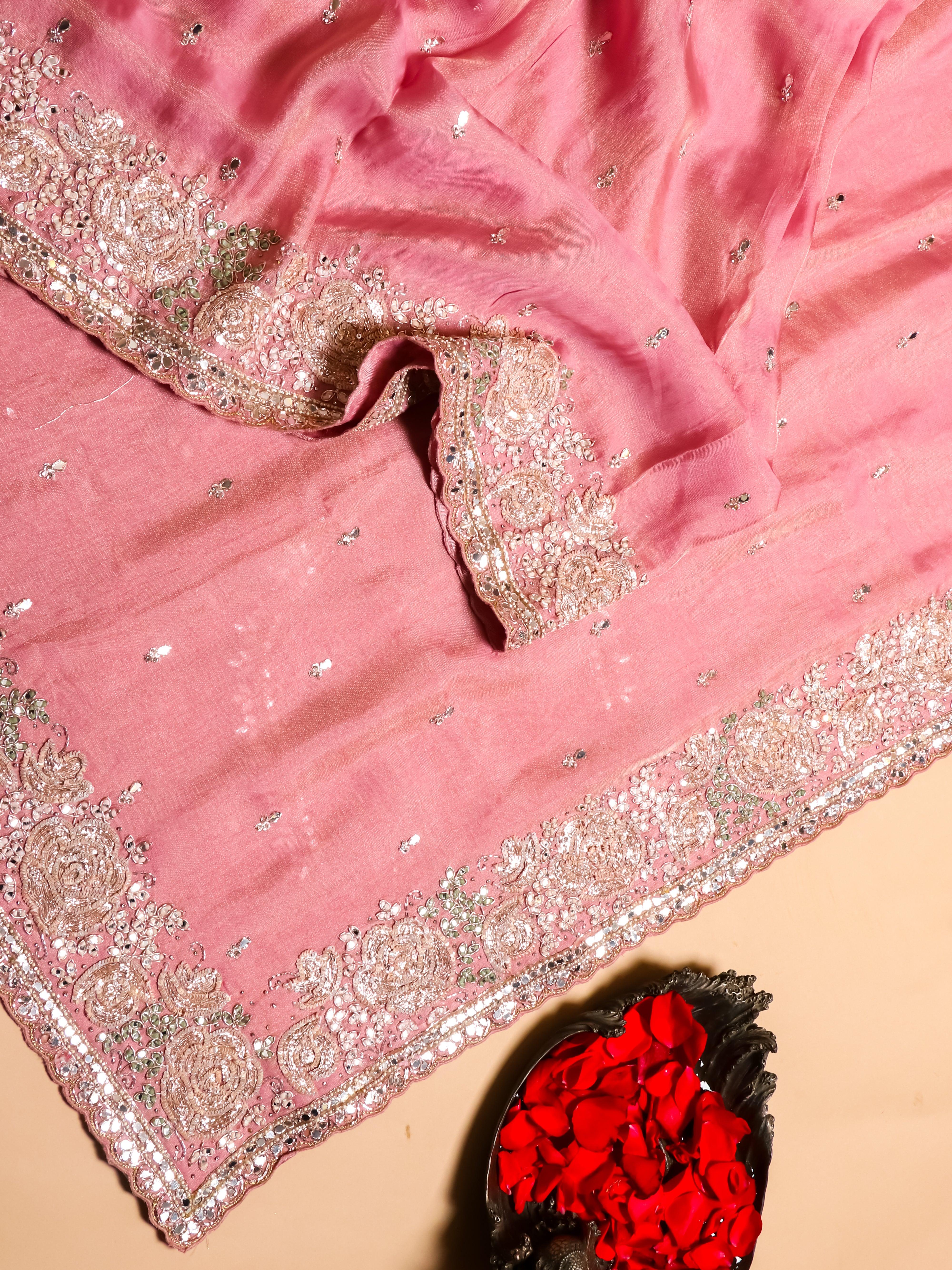 Designer Pink Tissue Georgette Saree - Sumangal Ekam