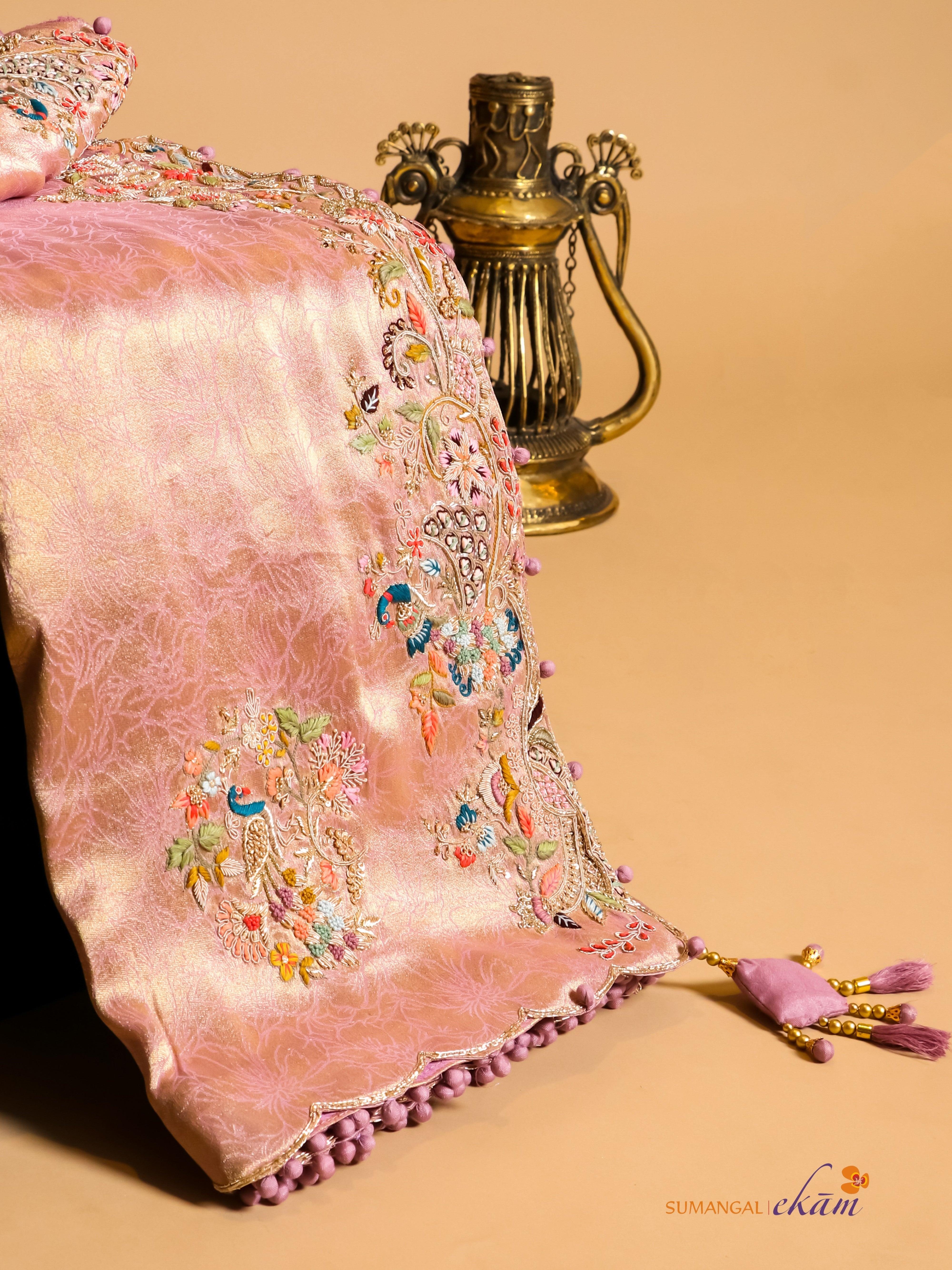 Designer Baby Pink Katan Soft Silk Saree - Sumangal Ekam