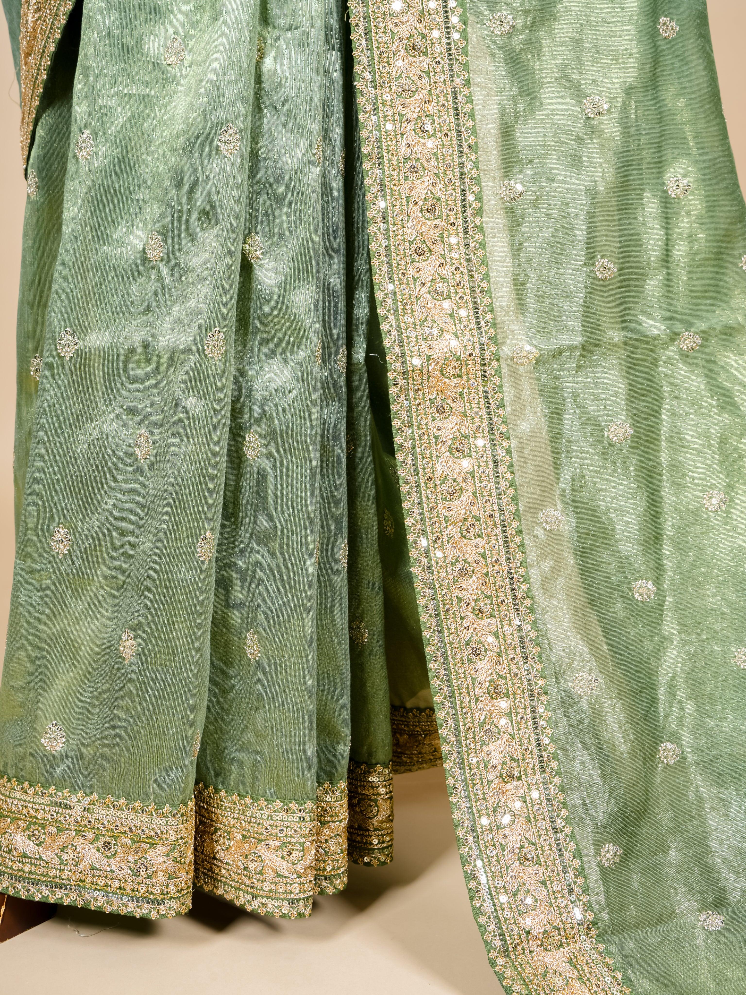 Designer Green Banarasi Tissue Silk Saree - Sumangal Ekam