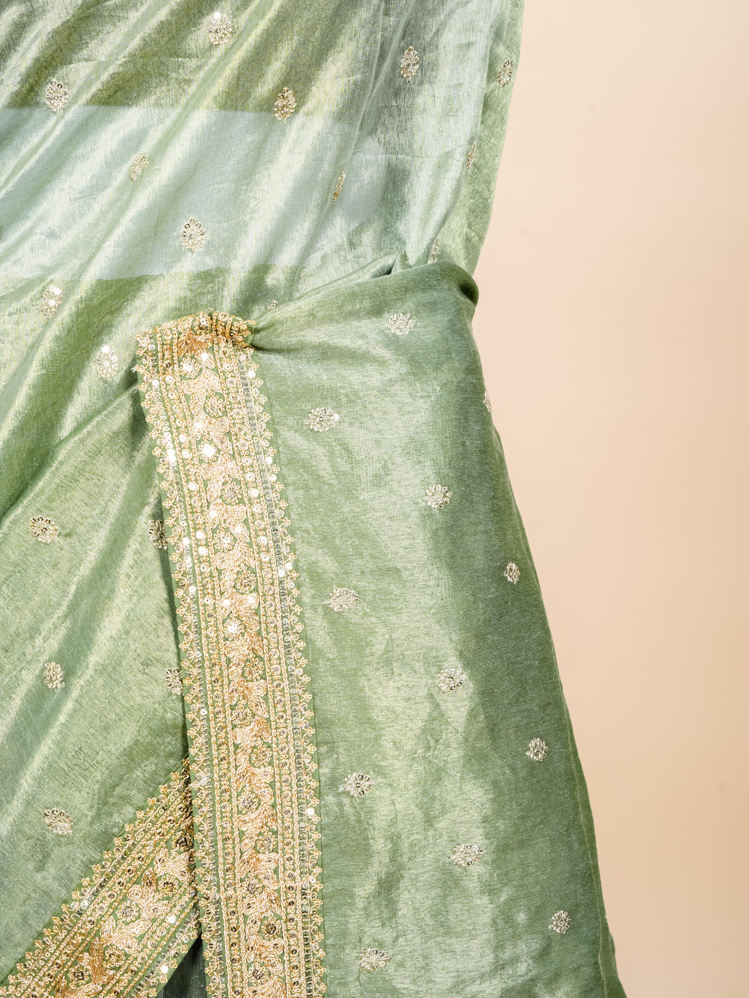 Designer Green Banarasi Tissue Silk Saree - Sumangal Ekam