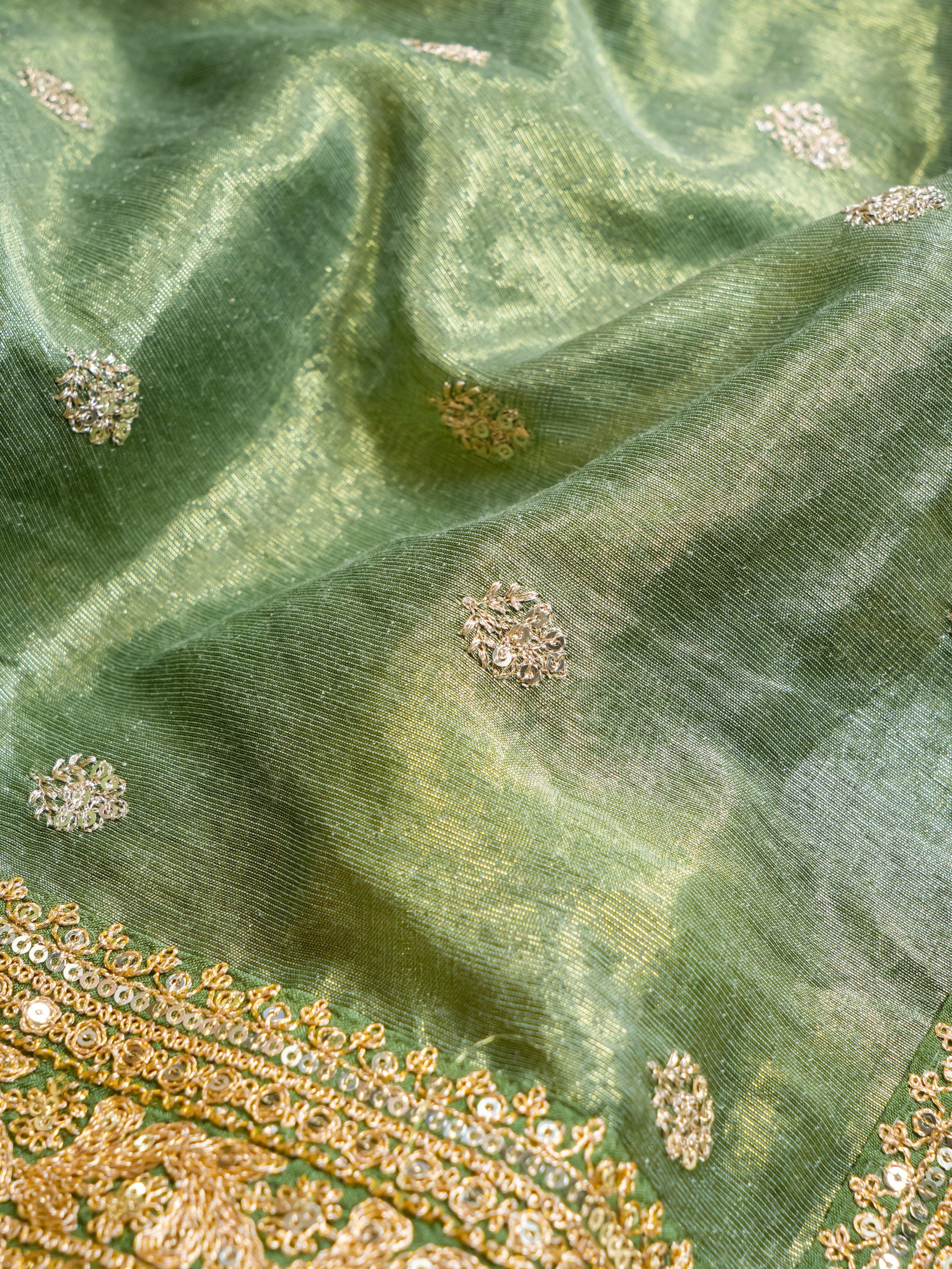 Designer Green Banarasi Tissue Silk Saree - Sumangal Ekam
