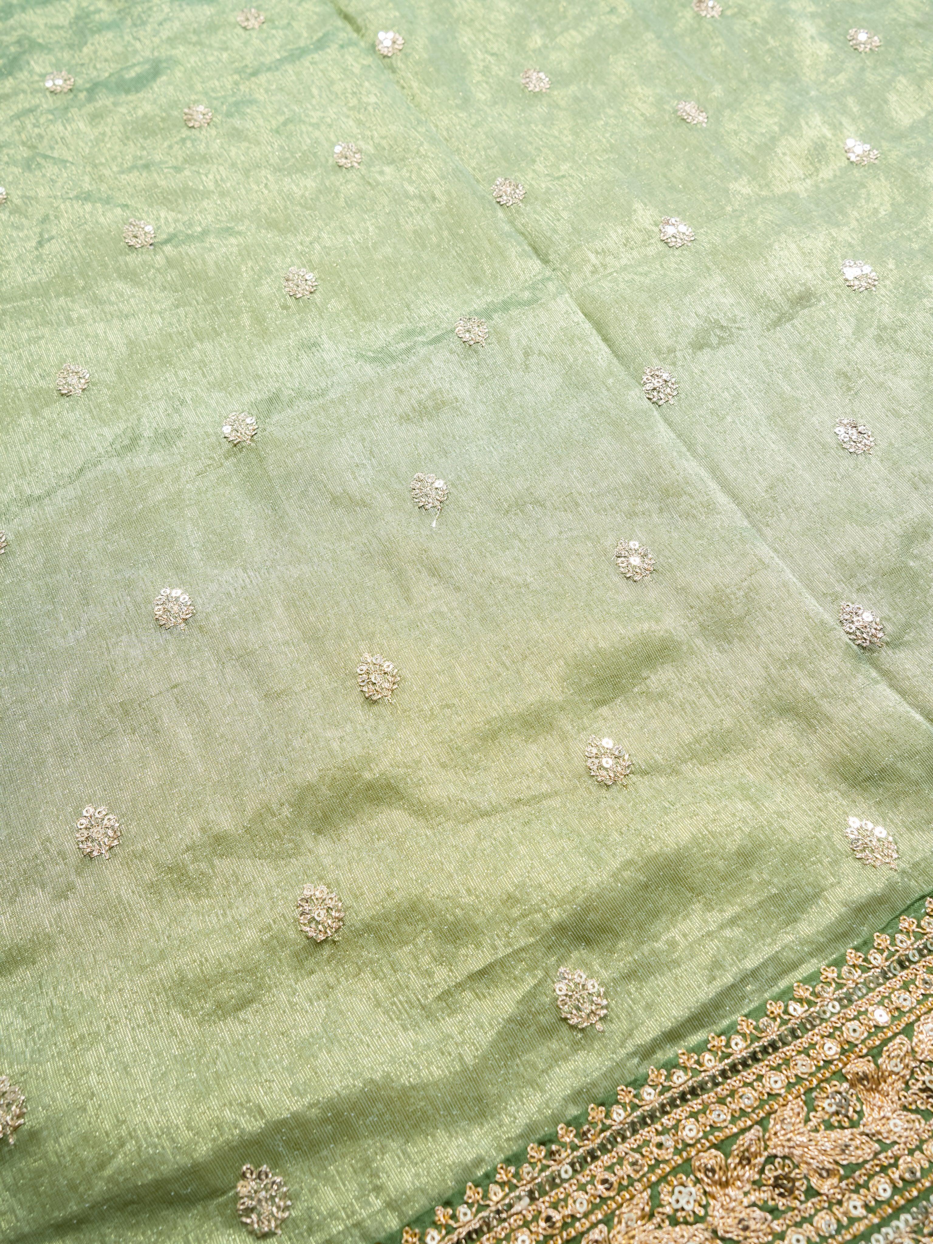 Designer Green Banarasi Tissue Silk Saree - Sumangal Ekam
